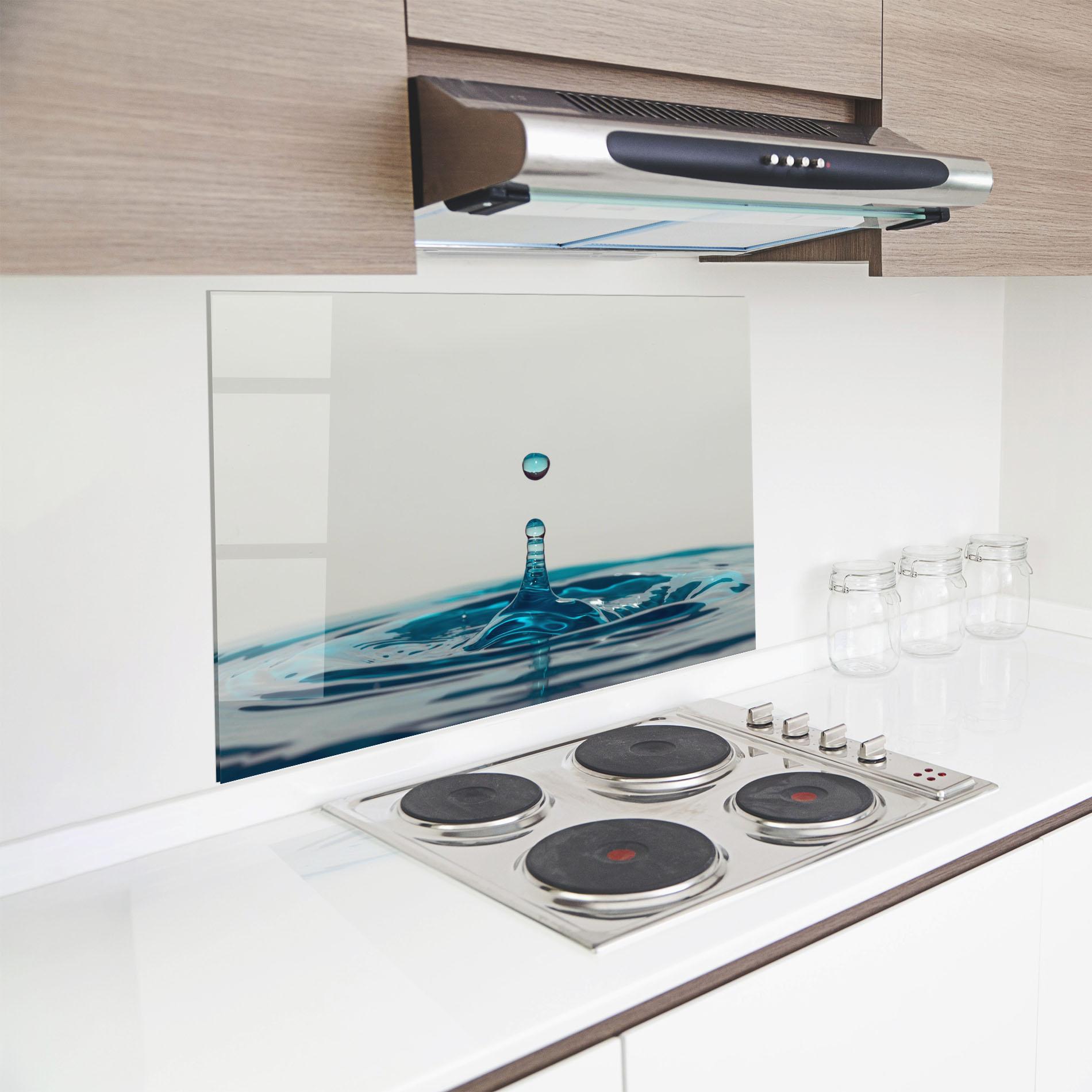Konyhai üveg hátfal Blue Water Drop mockup 8