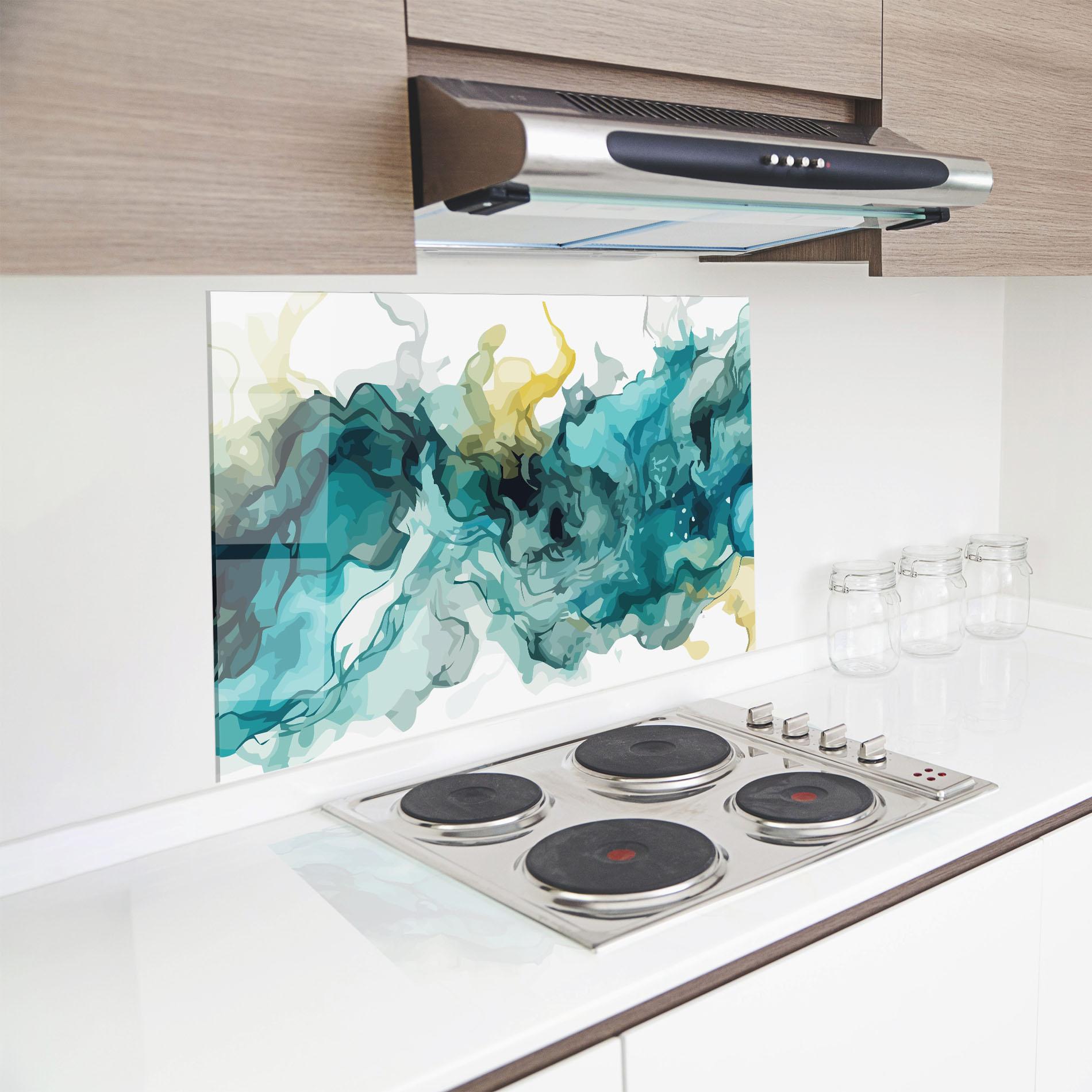 Konyhai üveg hátfal Blue Yellow Art mockup 8