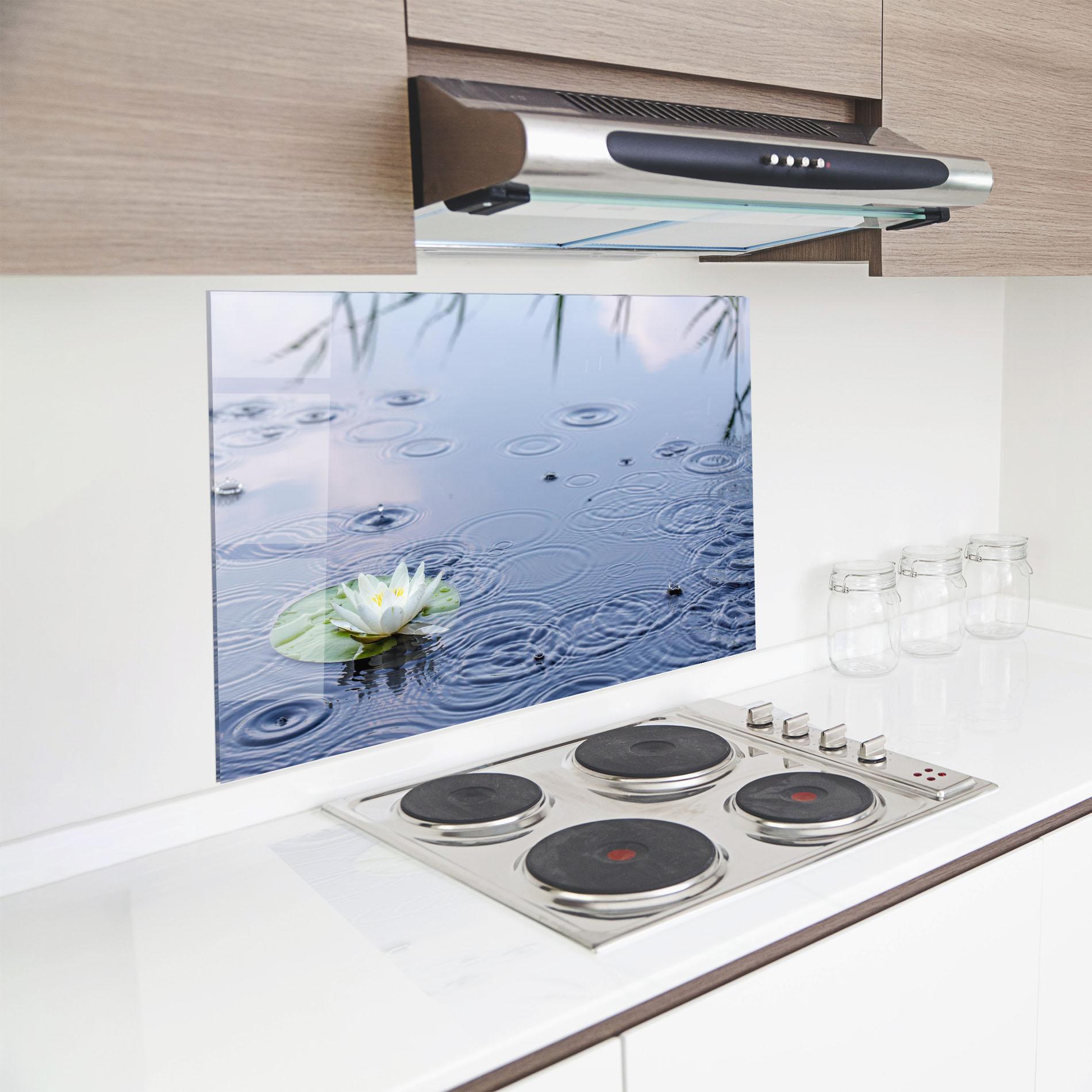 Konyhai üveg hátfal Clear Lake Rain mockup 8