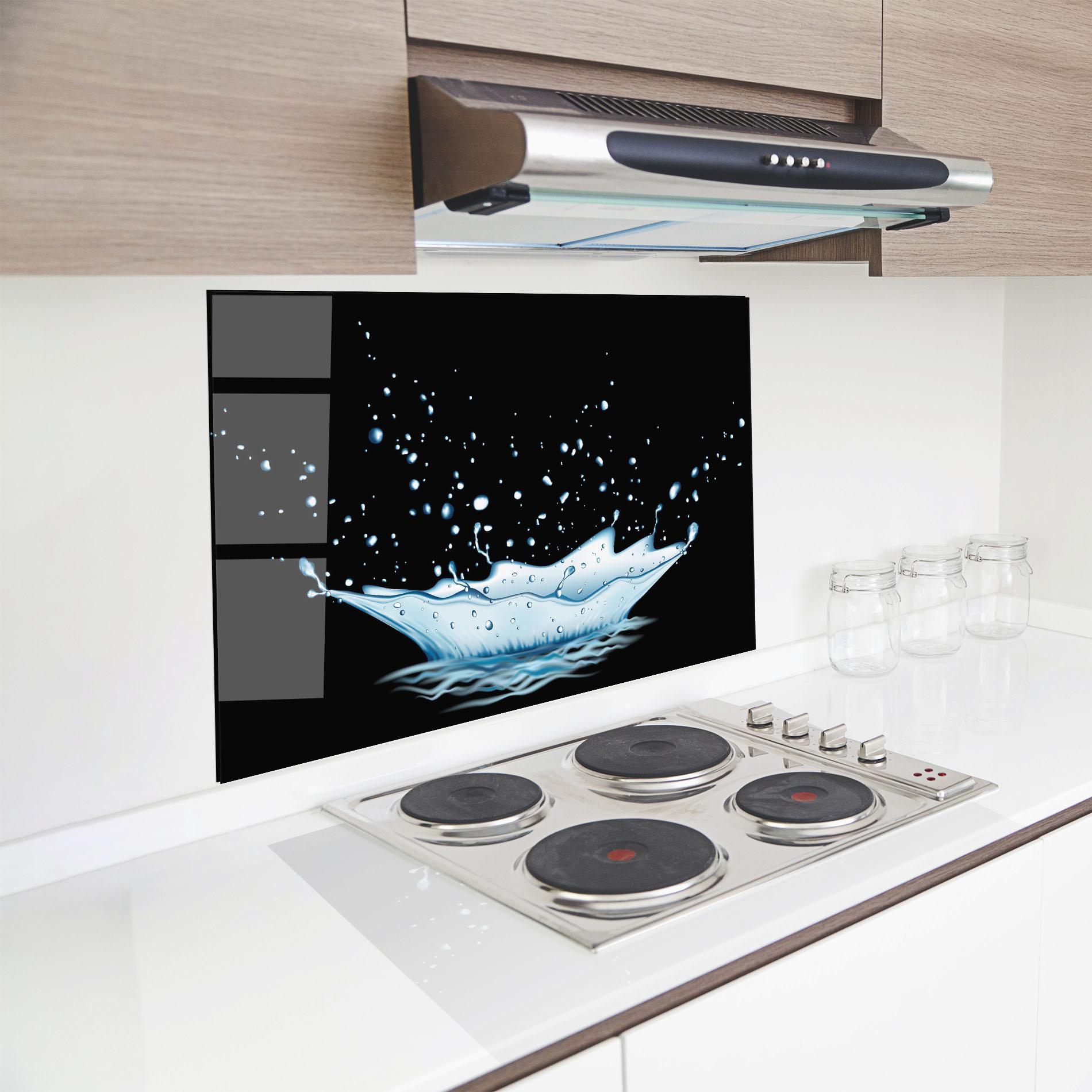 Konyhai üveg hátfal Water Splash On Black mockup 8