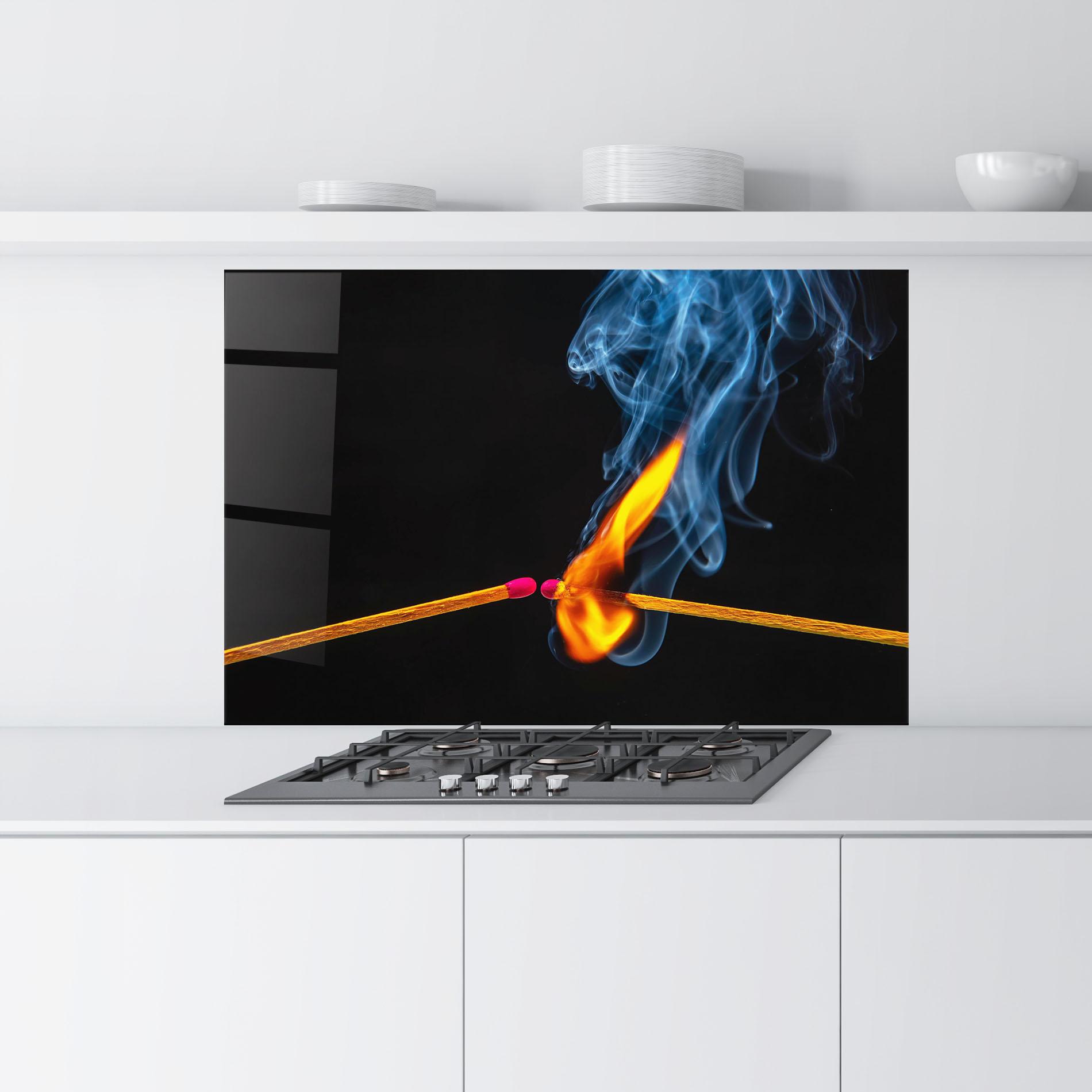 Konyhai üveg hátfal Burning Smoking Match mockup 9