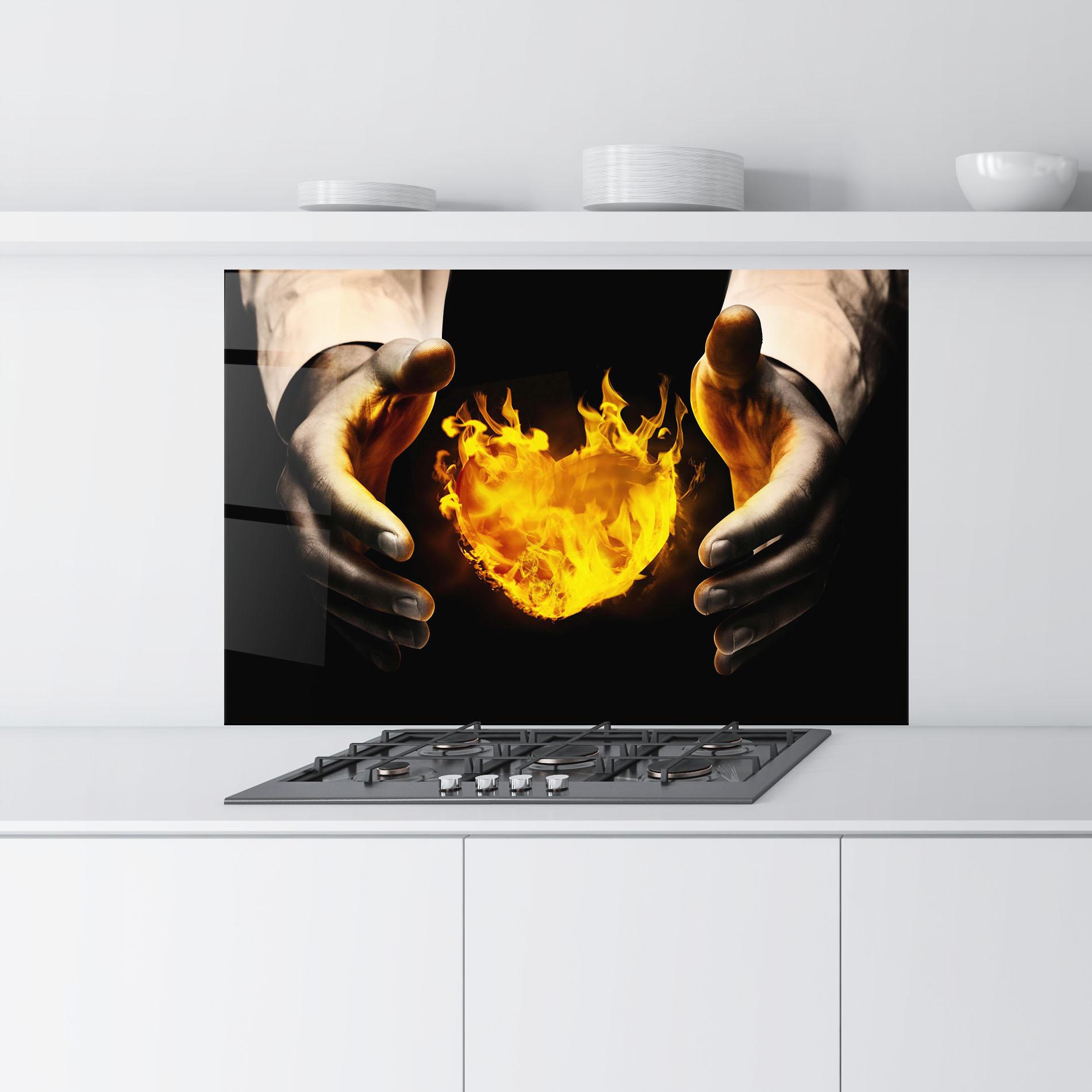 Konyhai üveg hátfal Fire Heart mockup 9