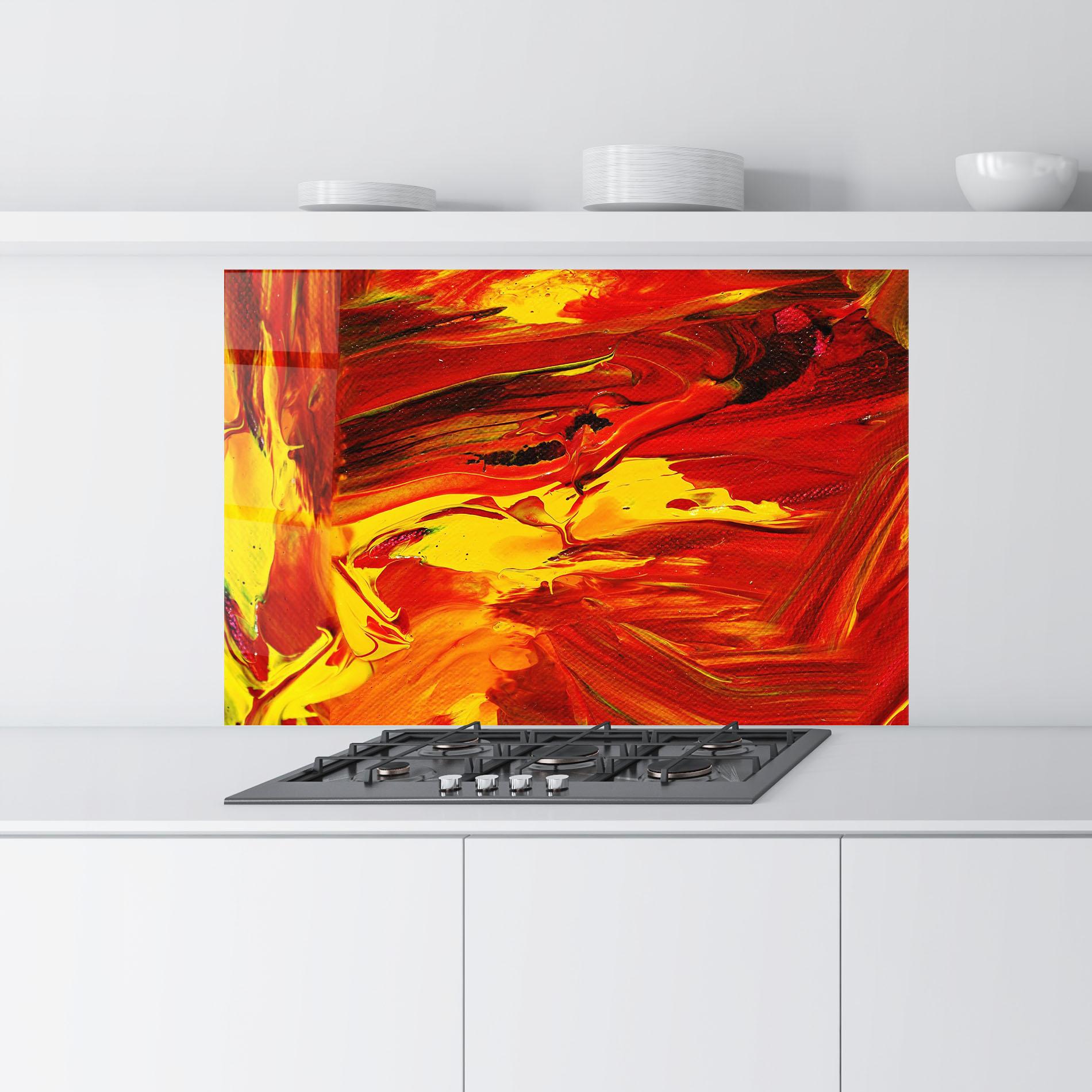 Konyhai üveg hátfal Fire Painting mockup 9