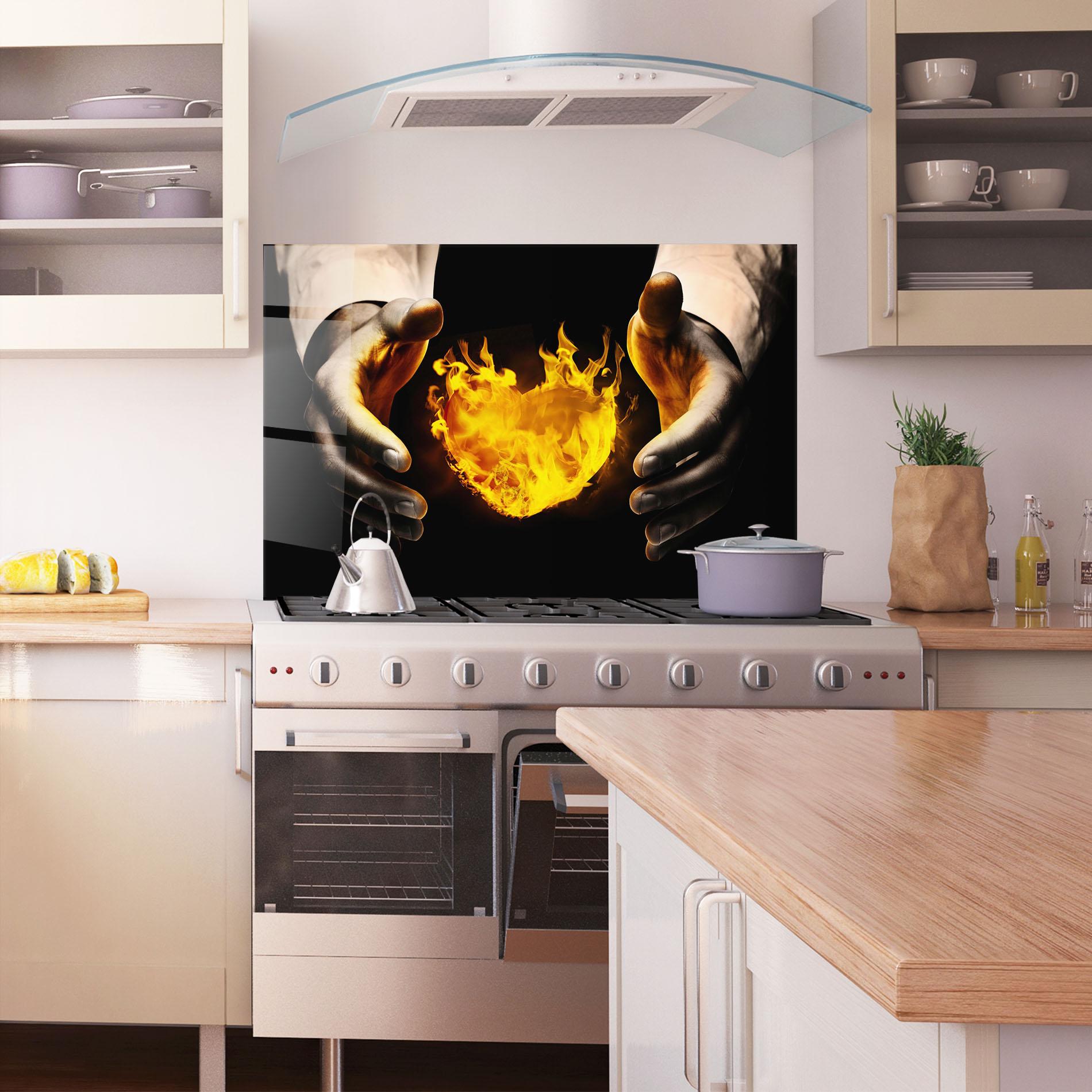 Konyhai üveg hátfal Fire Heart mockup 1