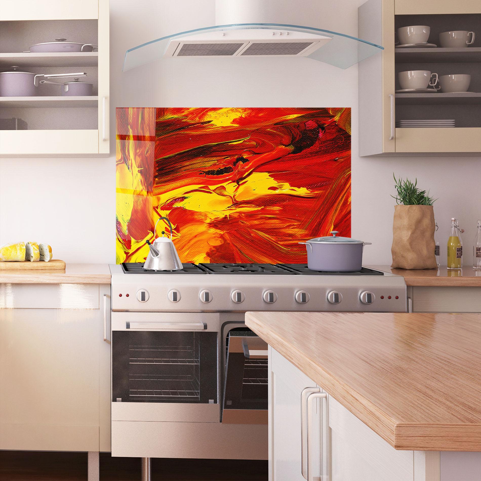 Konyhai üveg hátfal Fire Painting mockup 1
