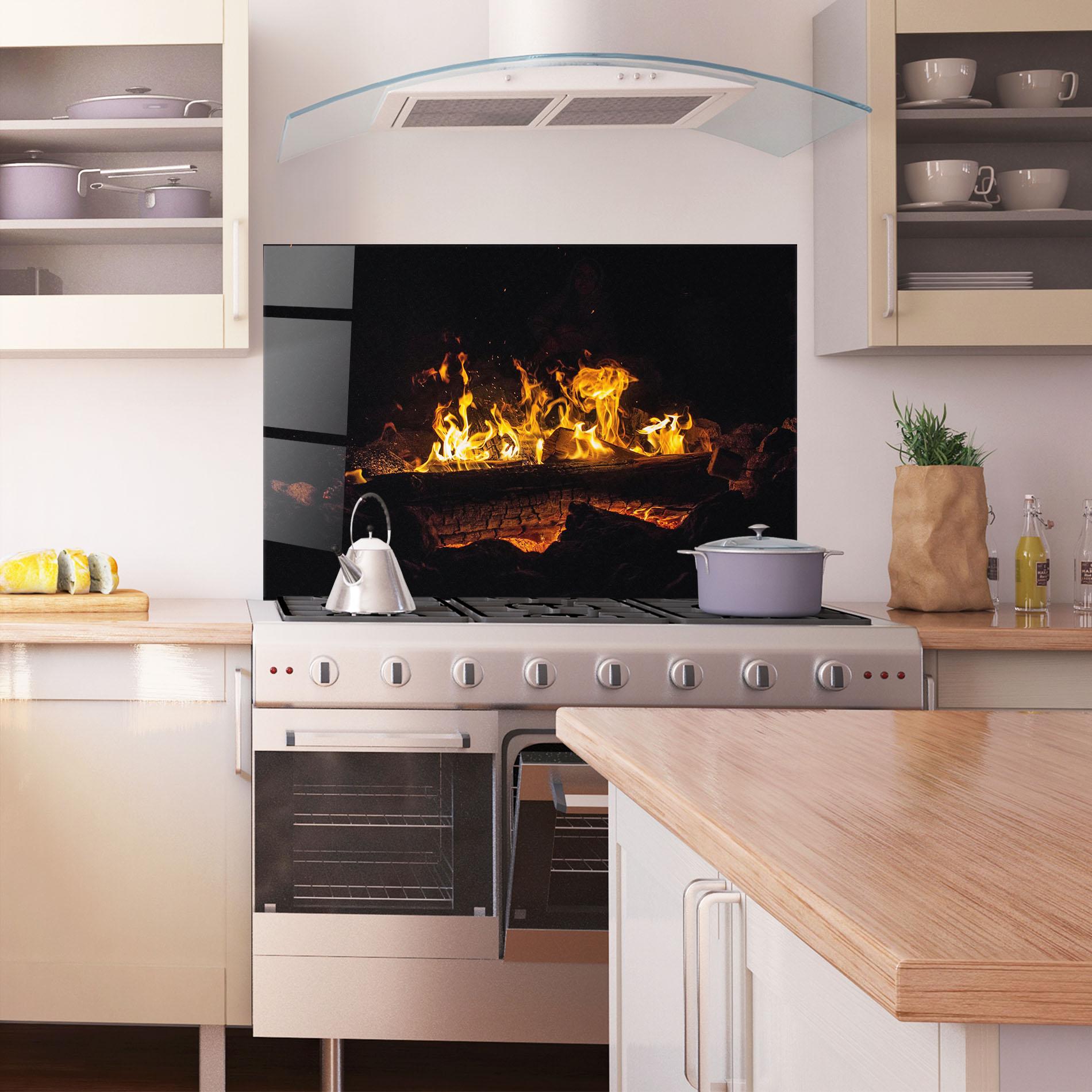 Konyhai üveg hátfal Fire Wood mockup 1