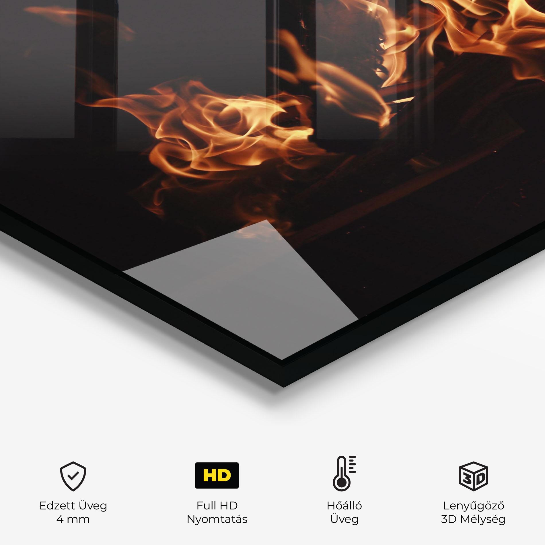 Konyhai üveg hátfal Fire On Black mockup 2