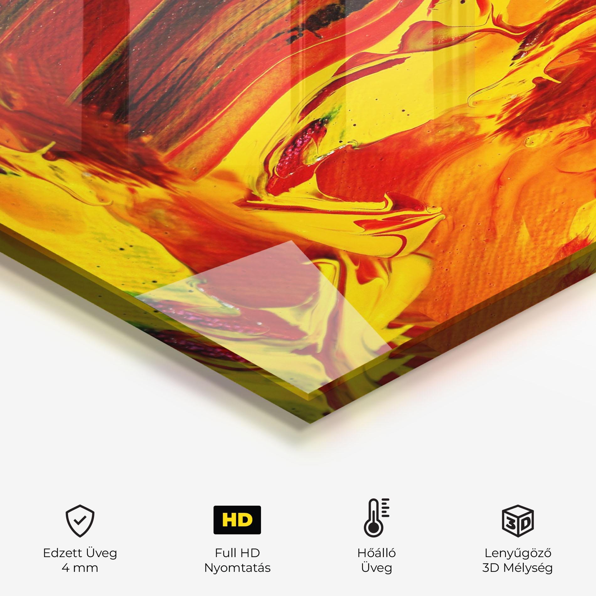 Konyhai üveg hátfal Fire Painting mockup 2