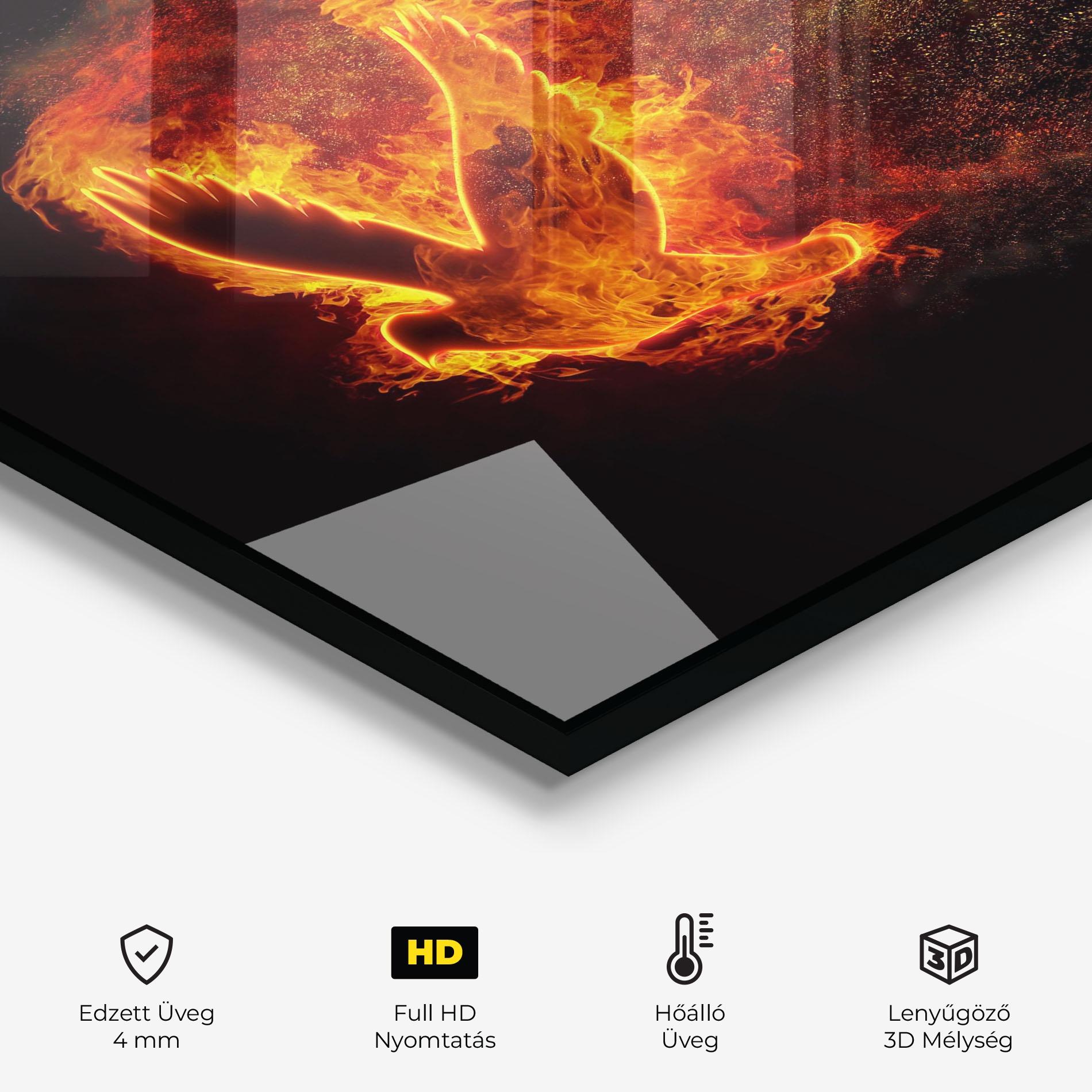 Konyhai üveg hátfal Flames Bird mockup 2