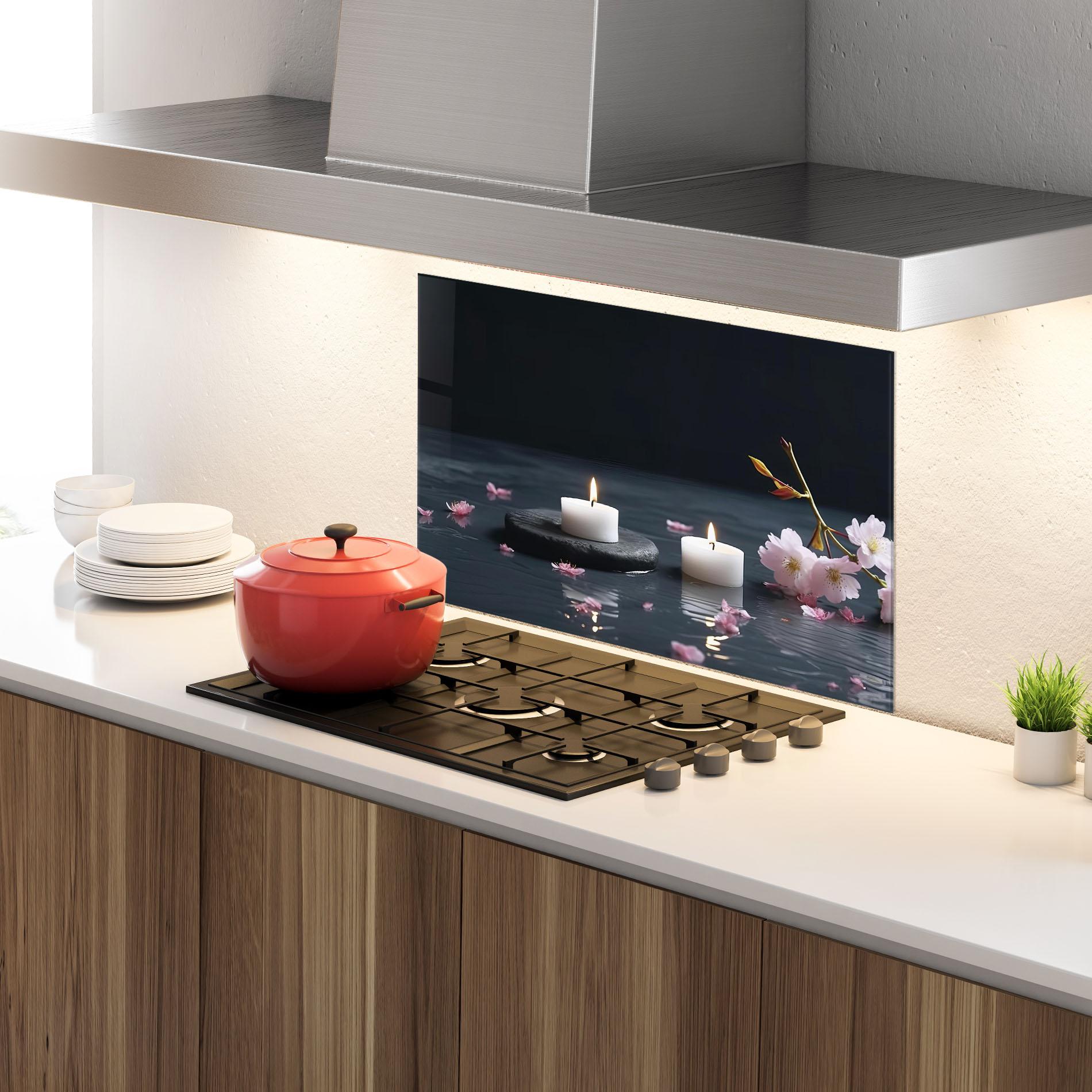 Konyhai üveg hátfal Spa White Candle mockup 4