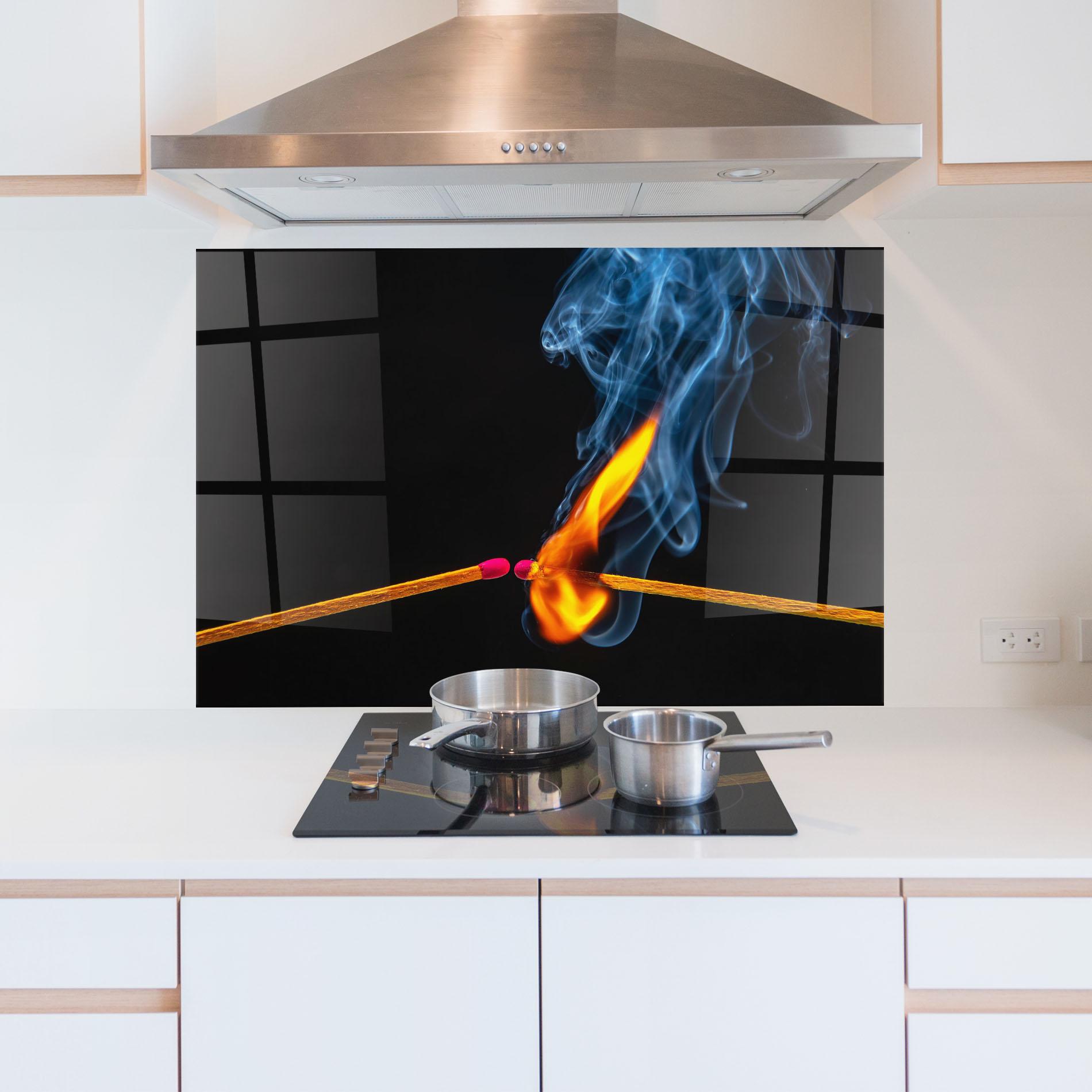 Konyhai üveg hátfal Burning Smoking Match mockup 5