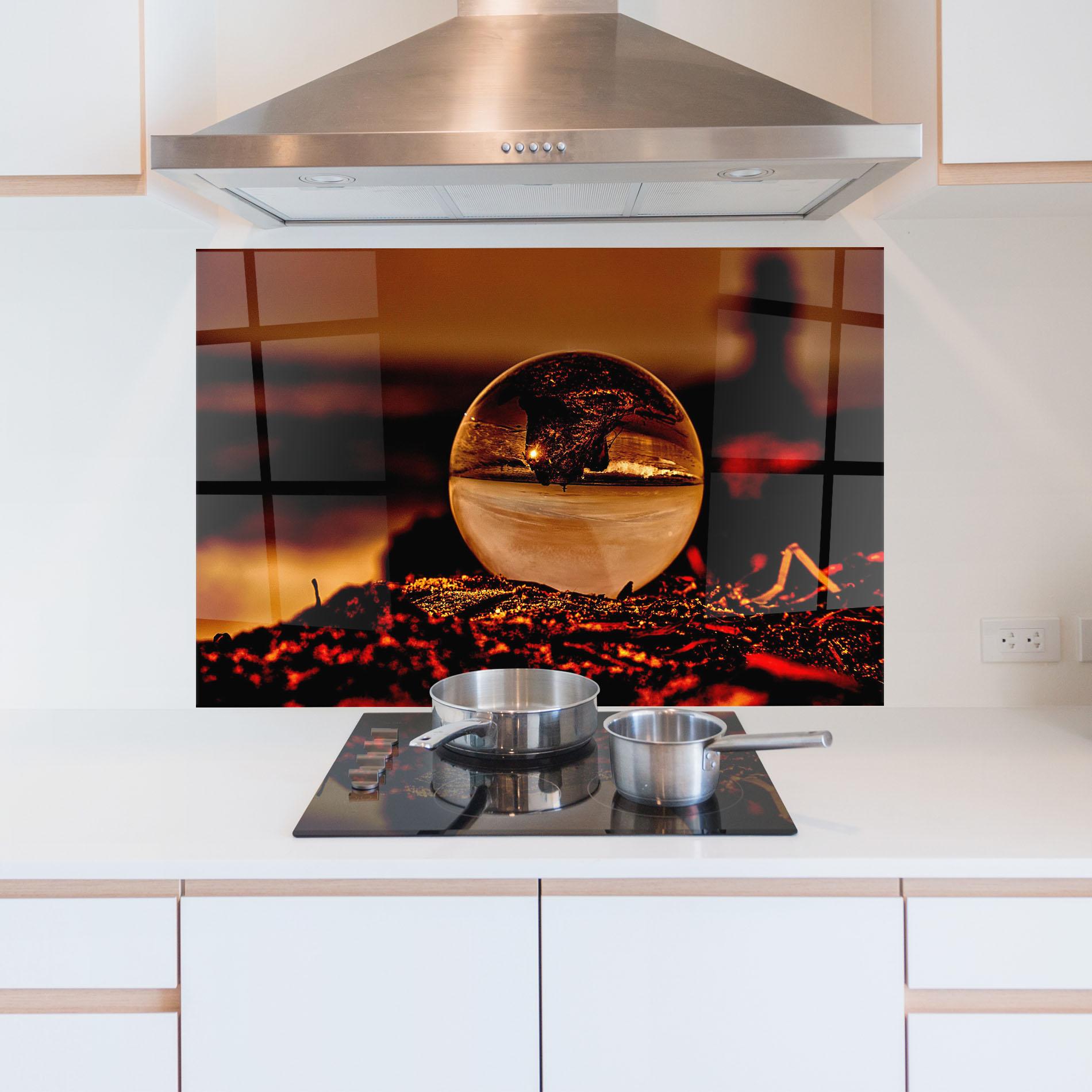 Konyhai üveg hátfal Fire Glass Ball mockup 5