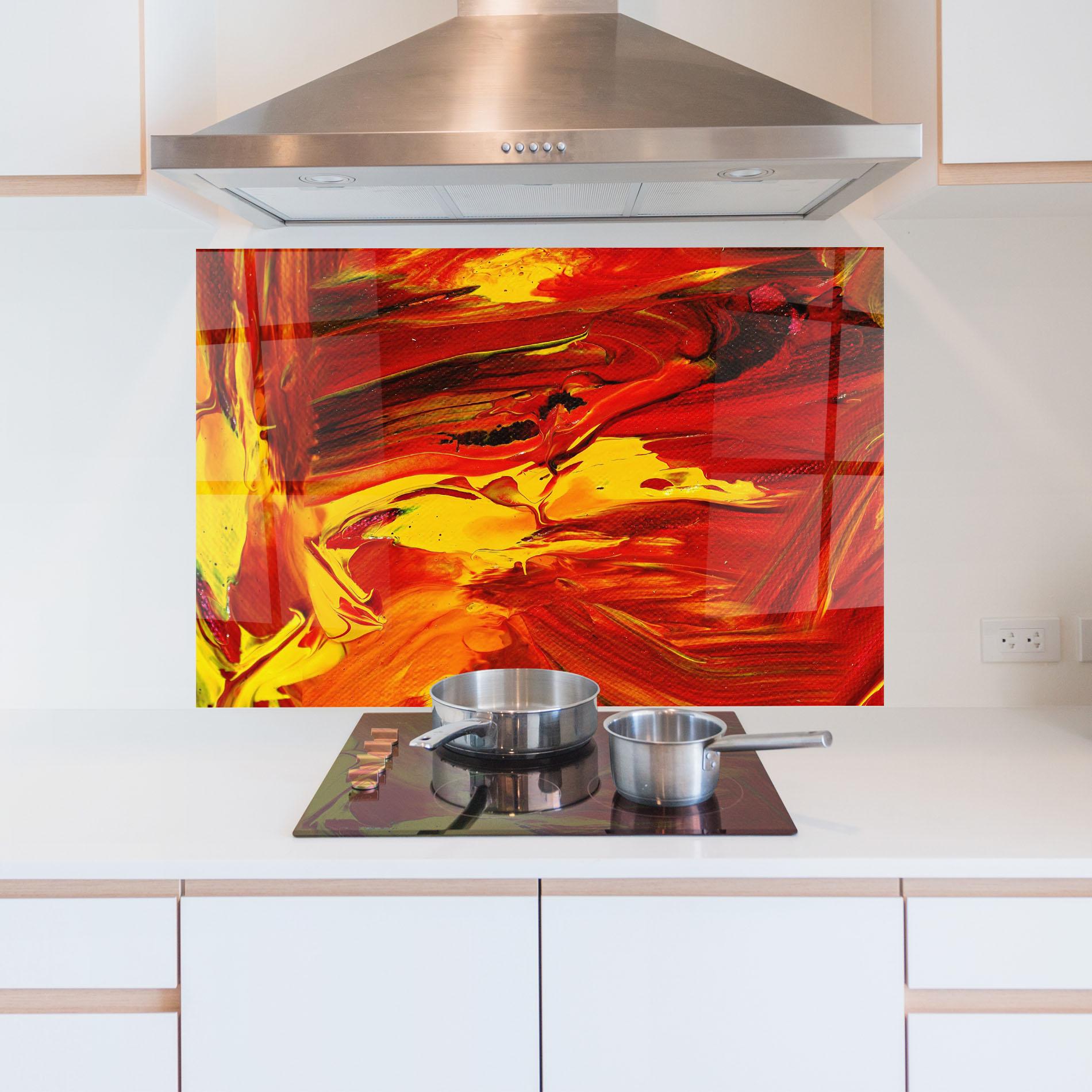 Konyhai üveg hátfal Fire Painting mockup 5