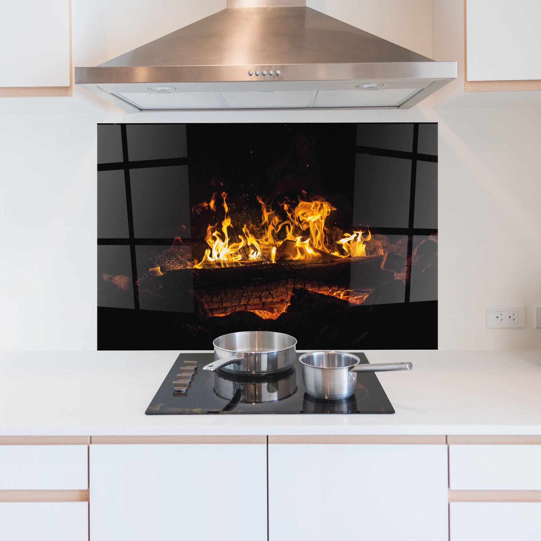 Konyhai üveg hátfal Fire Wood mockup 5