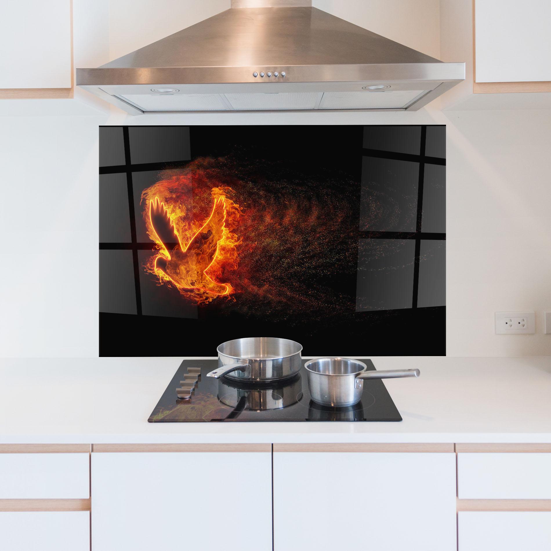 Konyhai üveg hátfal Flames Bird mockup 5