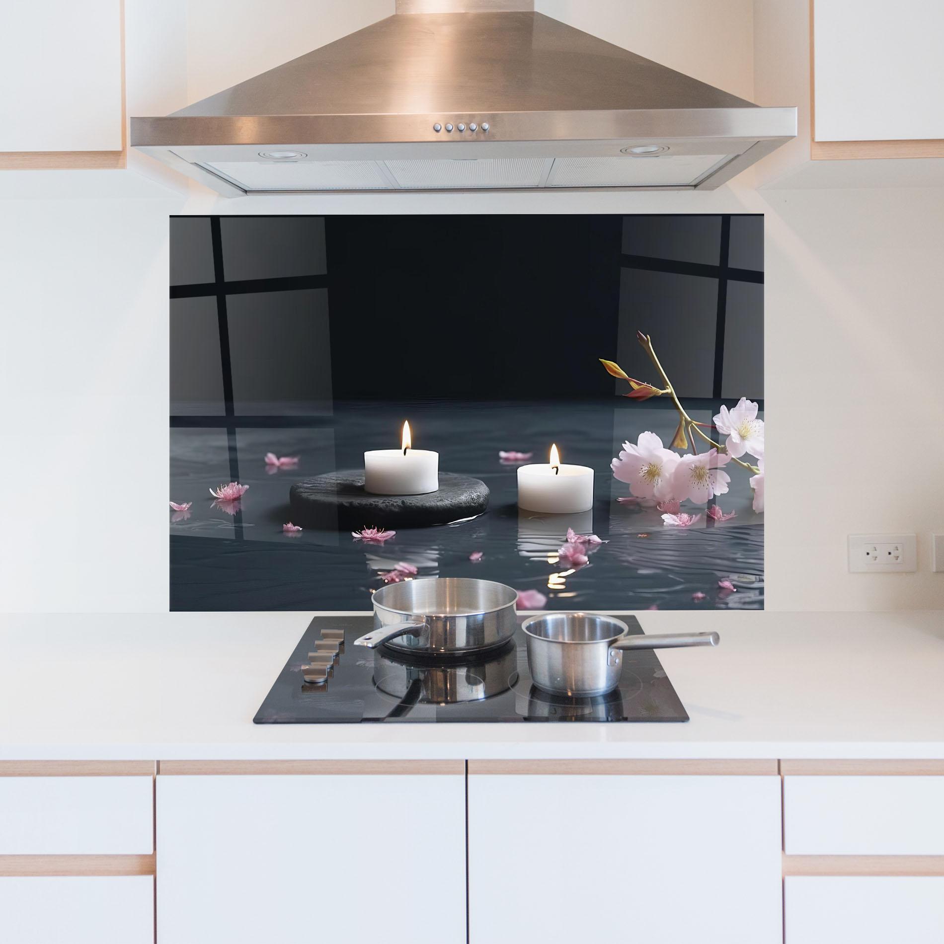 Konyhai üveg hátfal Spa White Candle mockup 5