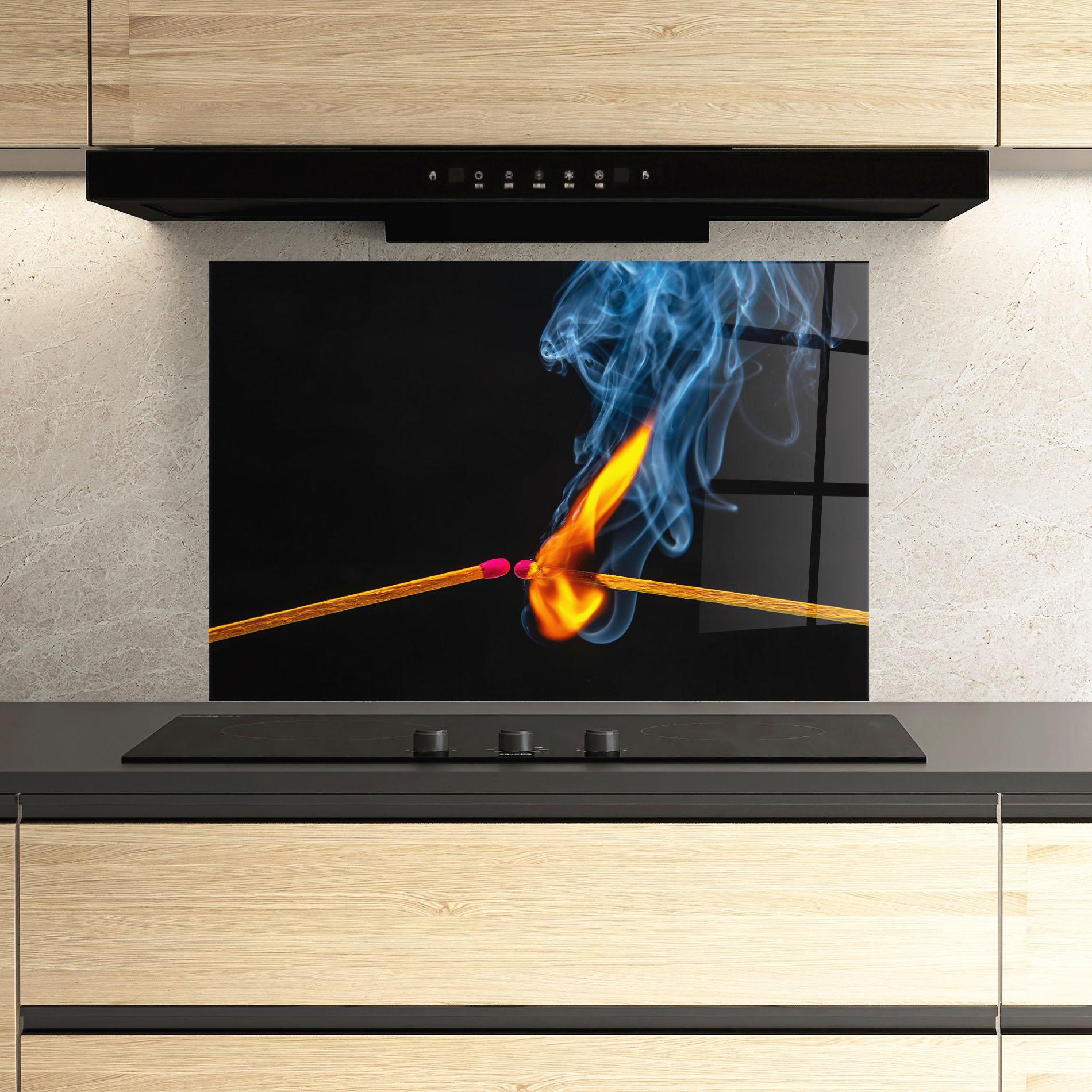 Konyhai üveg hátfal Burning Smoking Match mockup 3