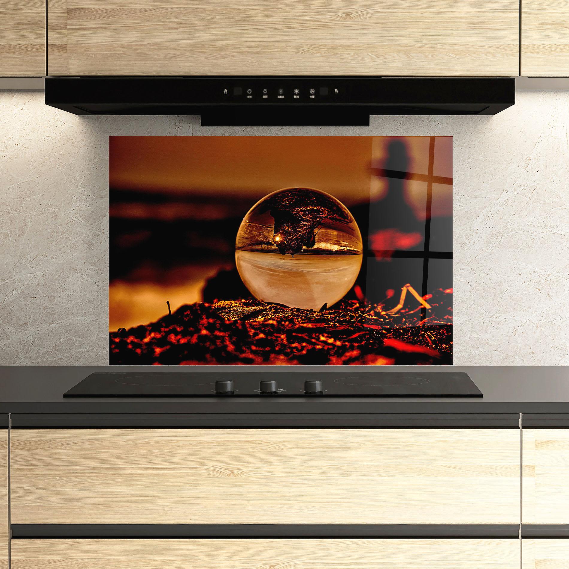 Konyhai üveg hátfal Fire Glass Ball mockup 3