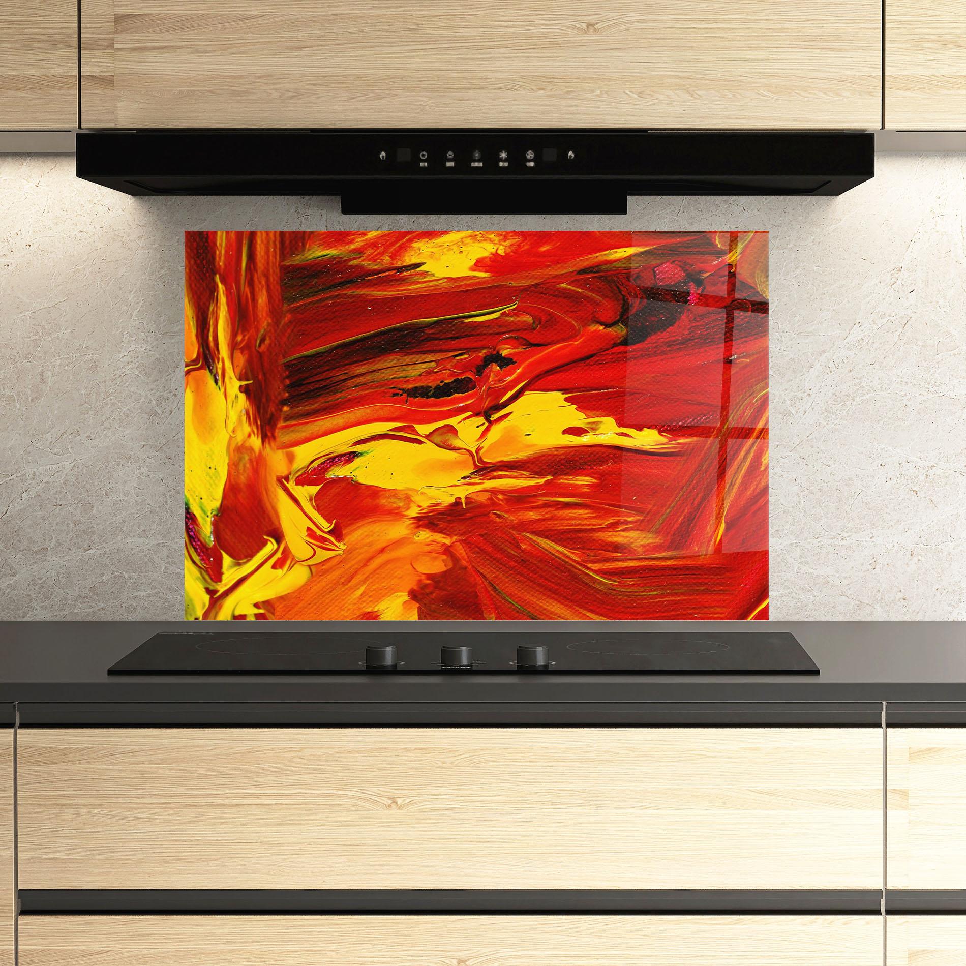 Konyhai üveg hátfal Fire Painting mockup 3