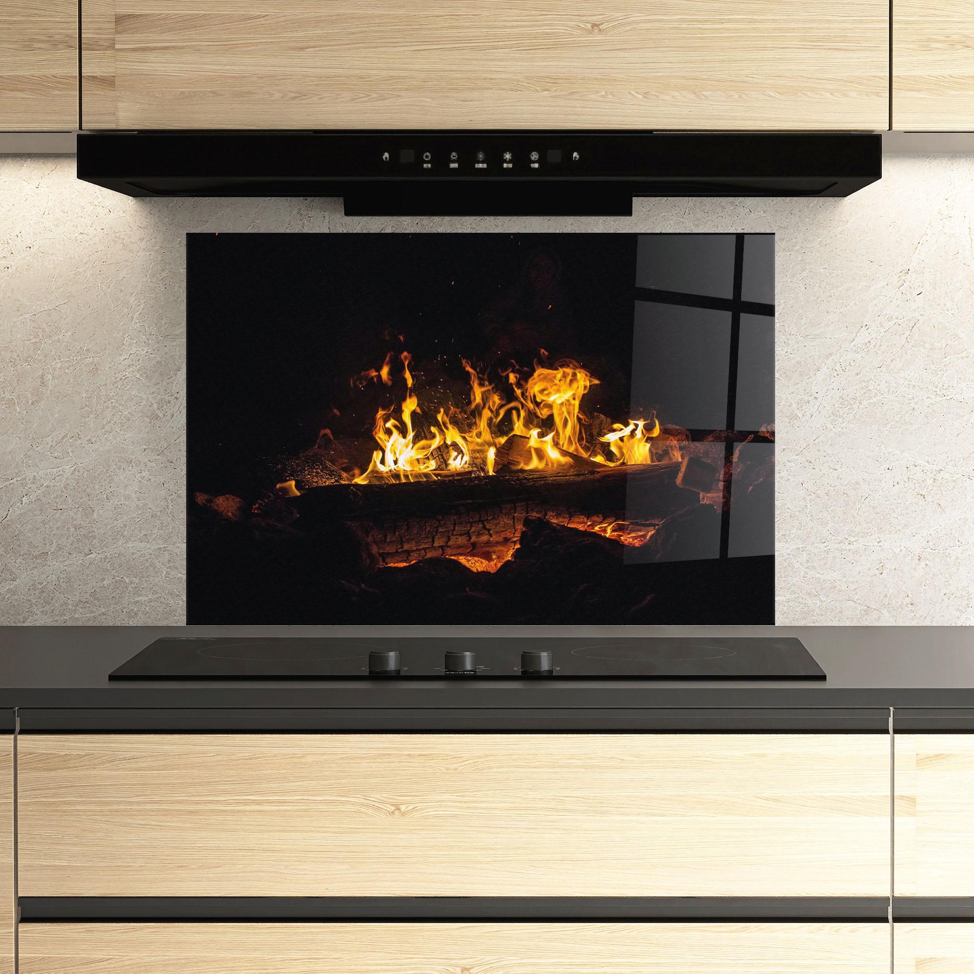 Konyhai üveg hátfal Fire Wood mockup 3