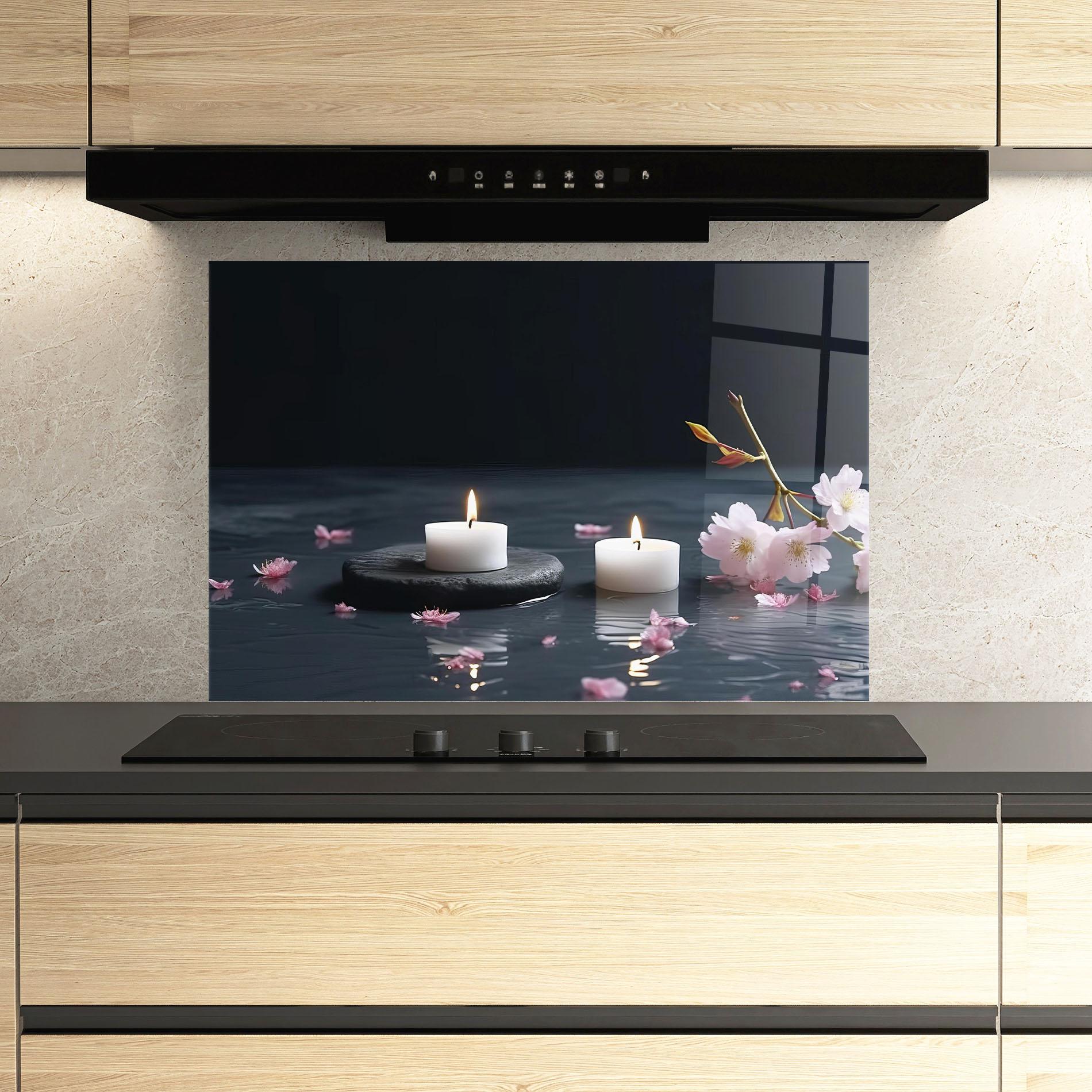 Konyhai üveg hátfal Spa White Candle mockup 3