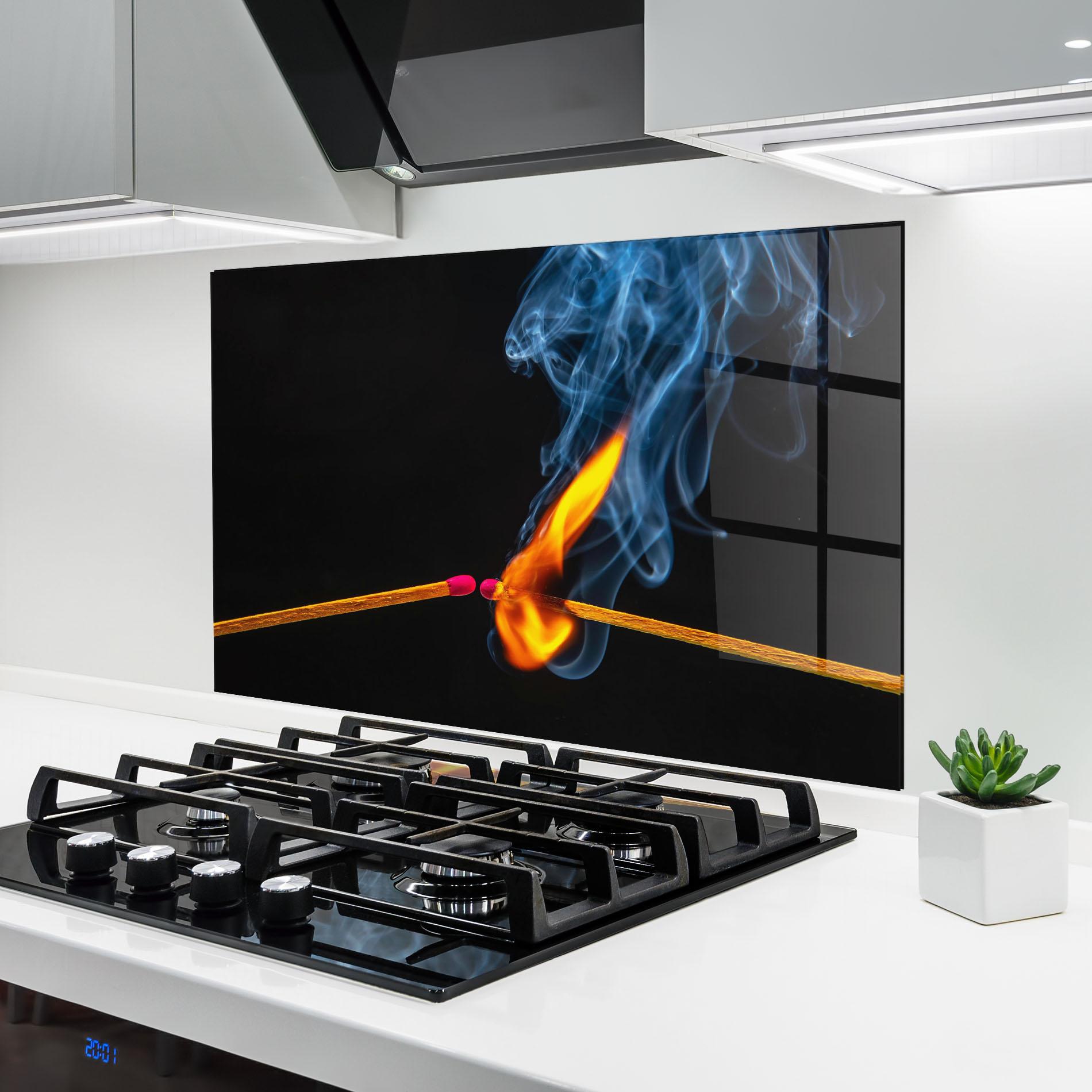 Konyhai üveg hátfal Burning Smoking Match mockup 6