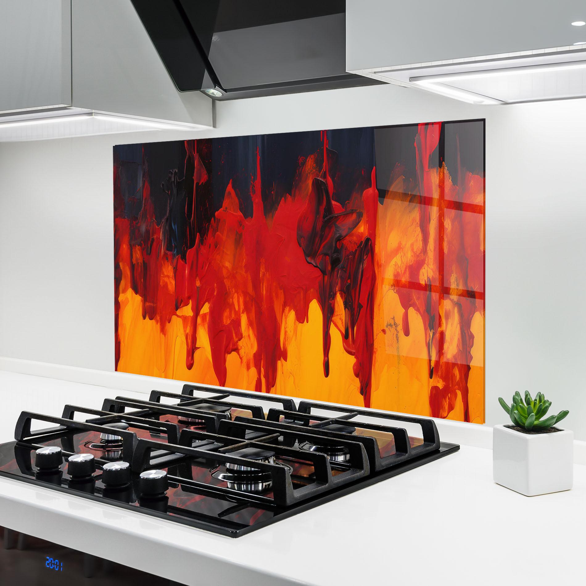 Konyhai üveg hátfal Colorful Fire Art mockup 6