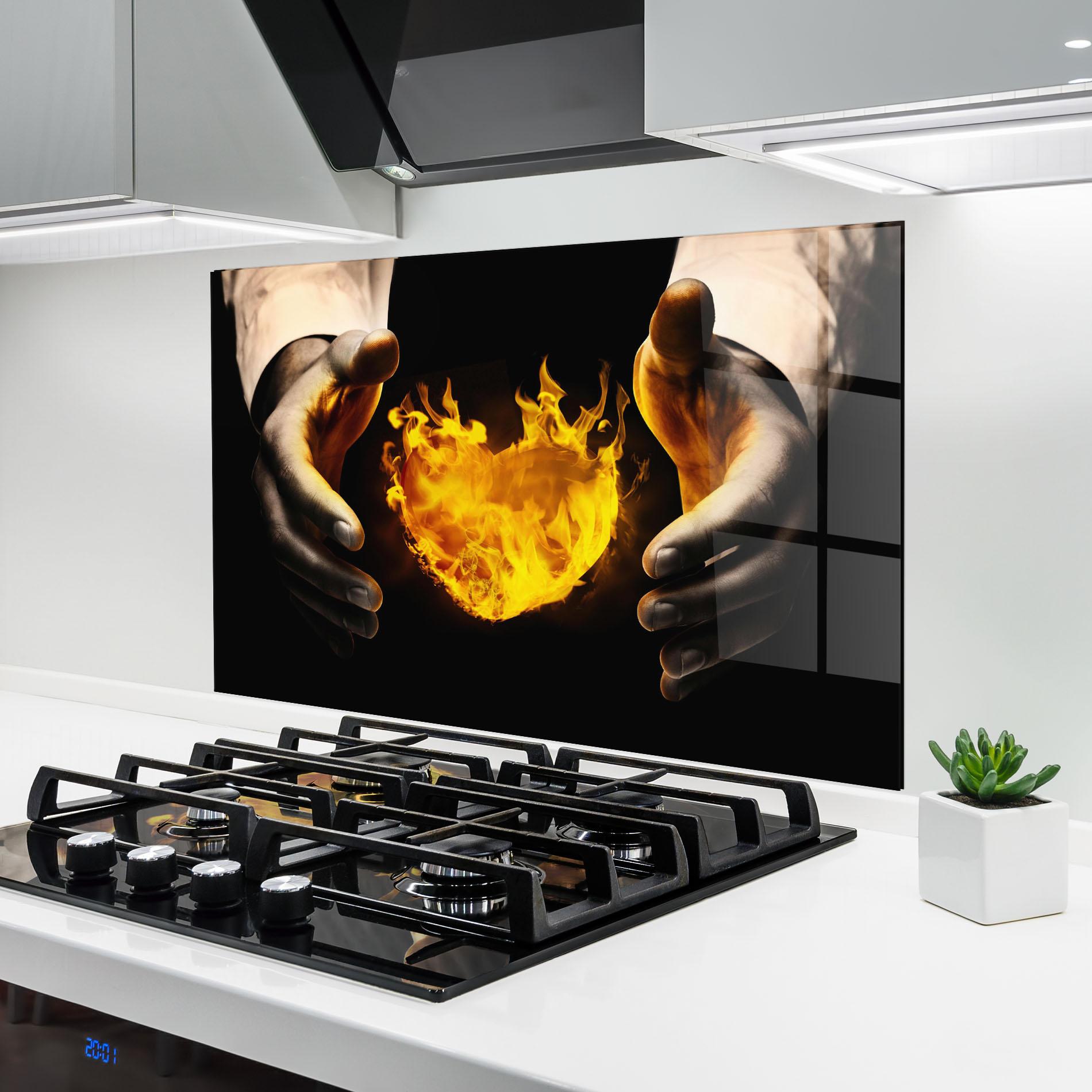 Konyhai üveg hátfal Fire Heart mockup 6