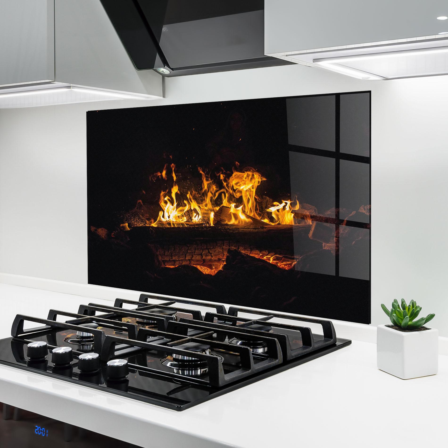 Konyhai üveg hátfal Fire Wood mockup 6