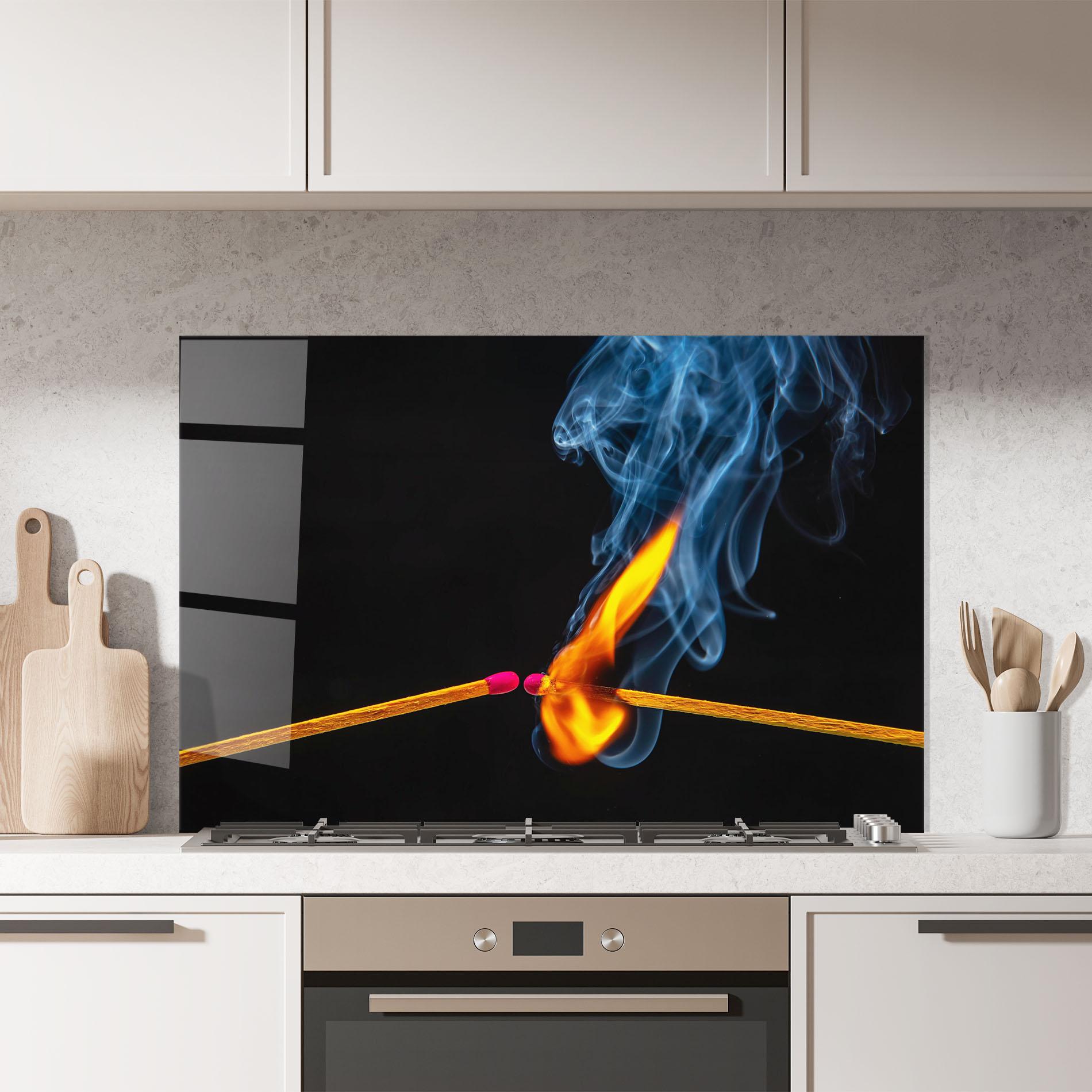 Konyhai üveg hátfal Burning Smoking Match mockup 7
