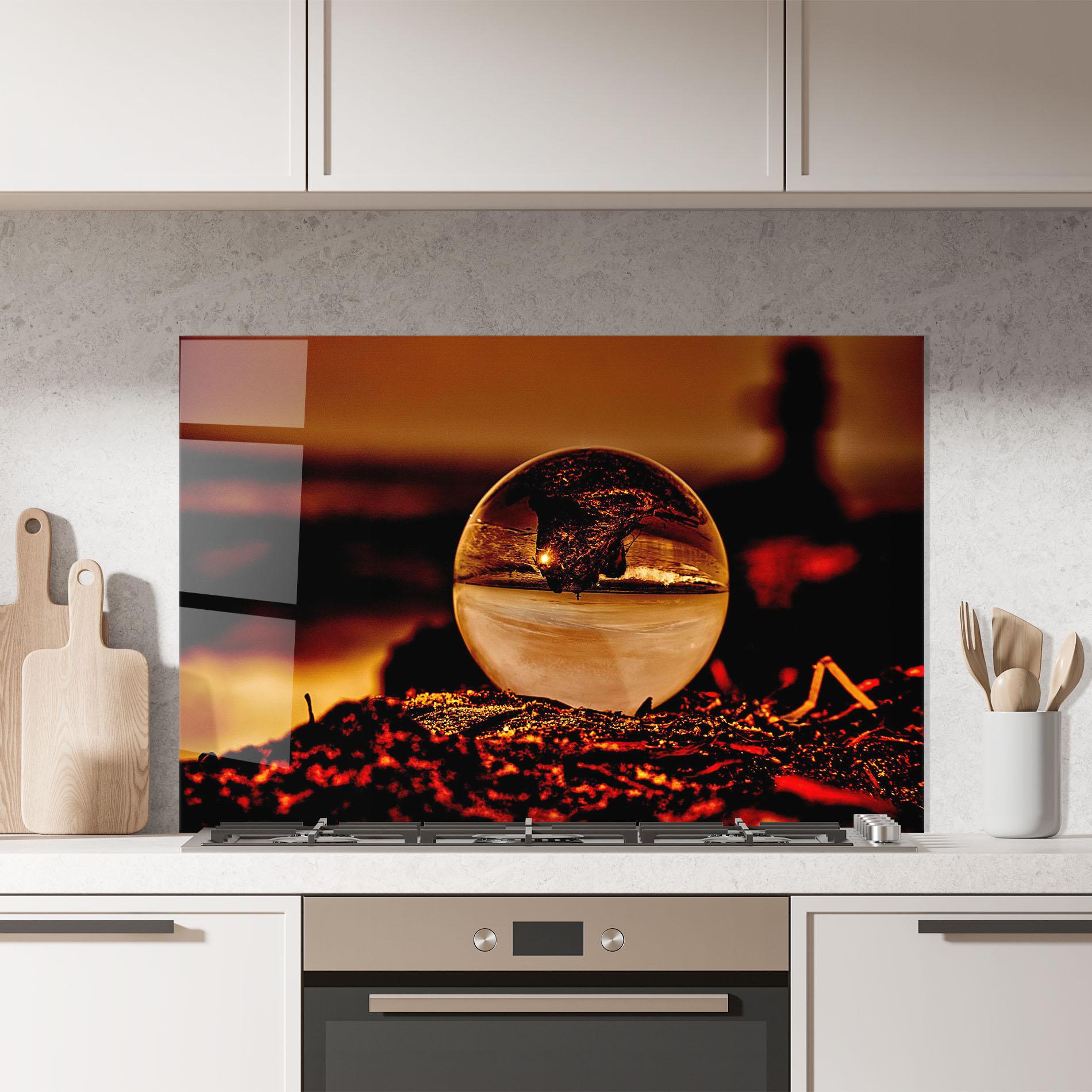 Konyhai üveg hátfal Fire Glass Ball mockup 7