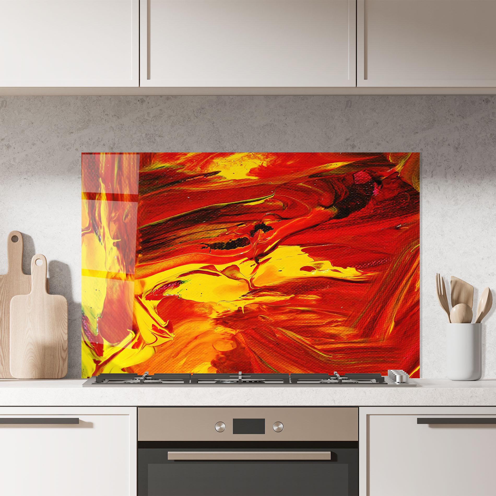 Konyhai üveg hátfal Fire Painting mockup 7