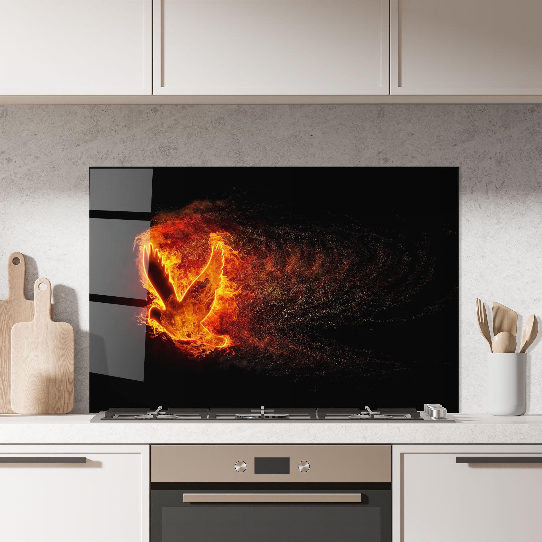 Konyhai üveg hátfal Flames Bird mockup 7