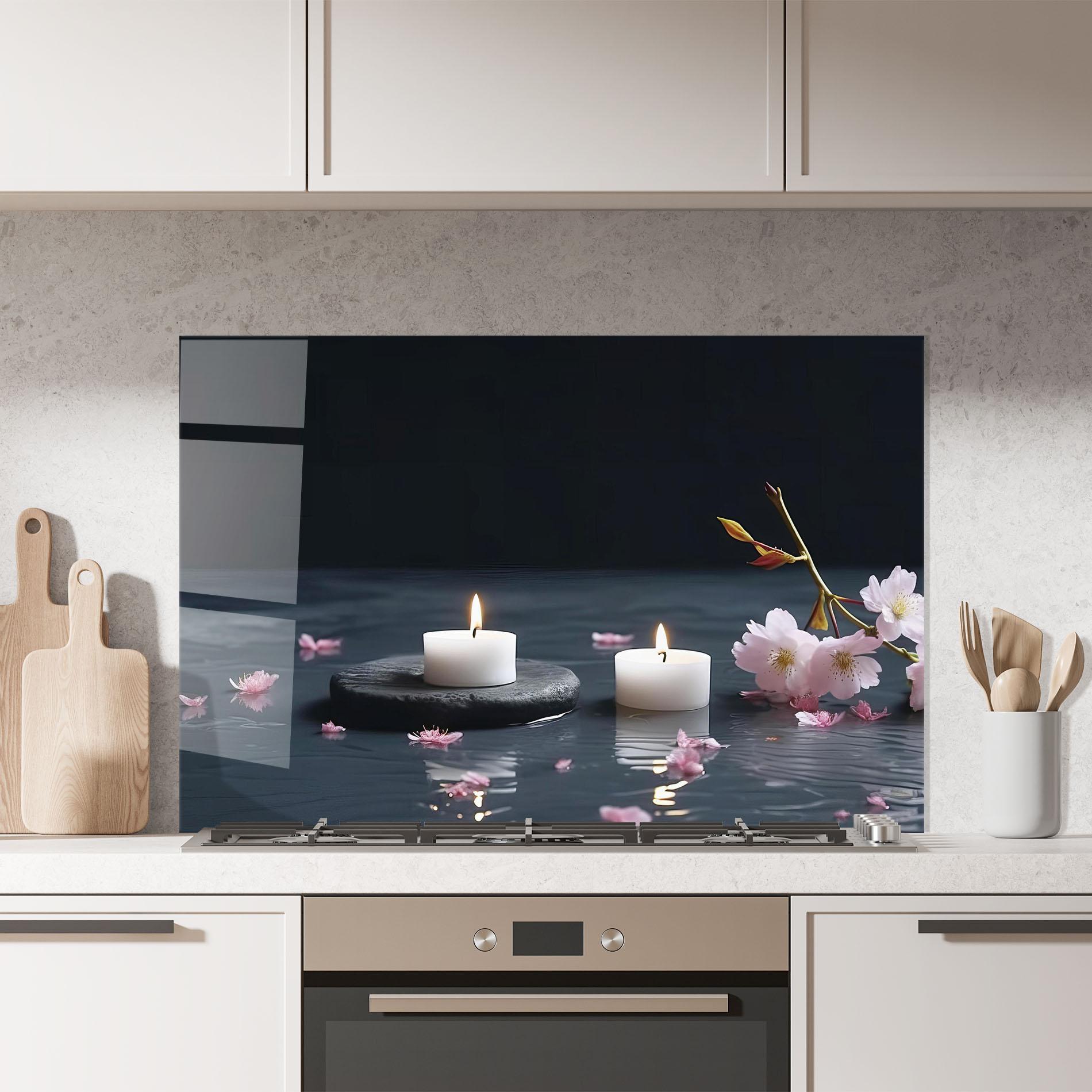 Konyhai üveg hátfal Spa White Candle mockup 7