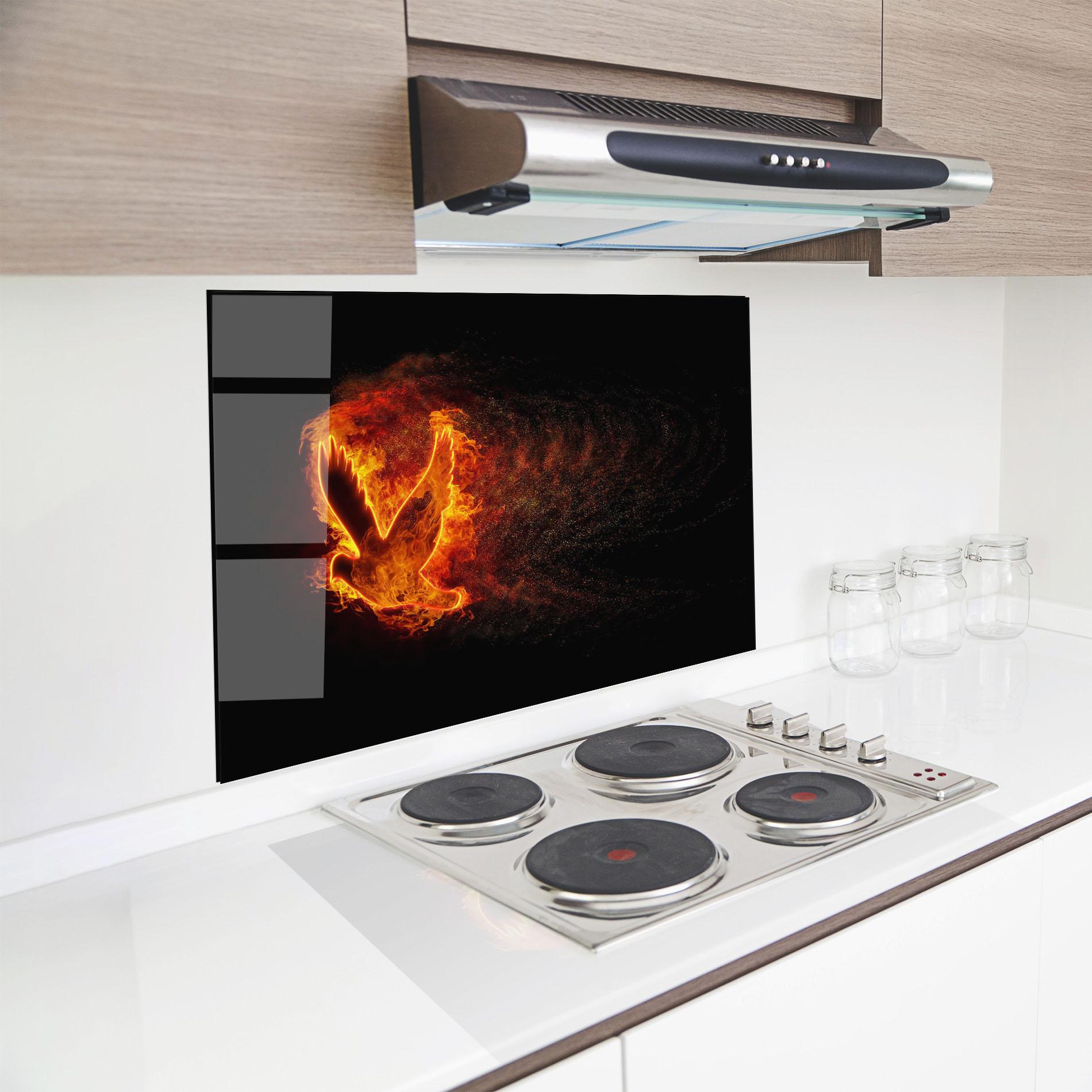 Konyhai üveg hátfal Flames Bird mockup 8