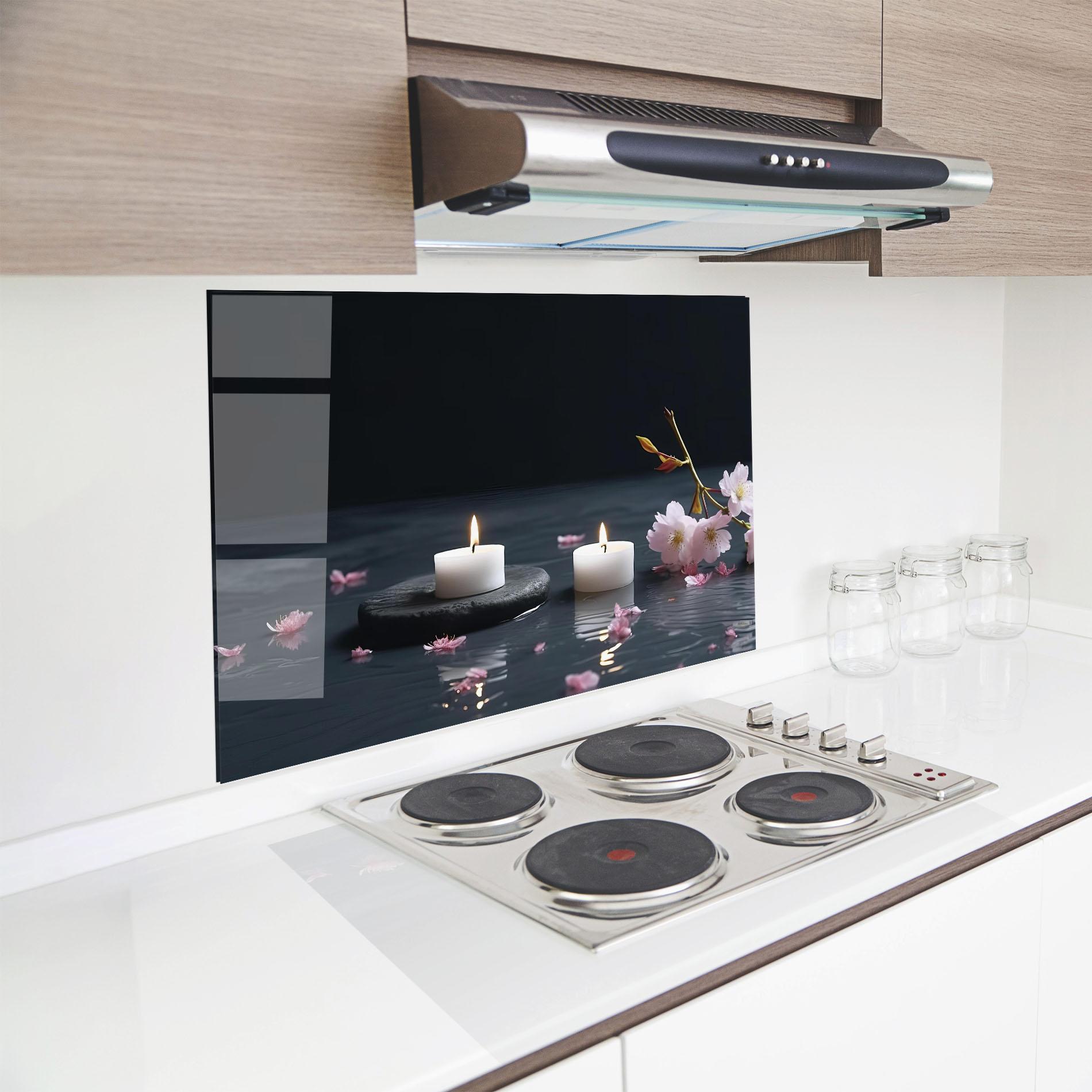 Konyhai üveg hátfal Spa White Candle mockup 8