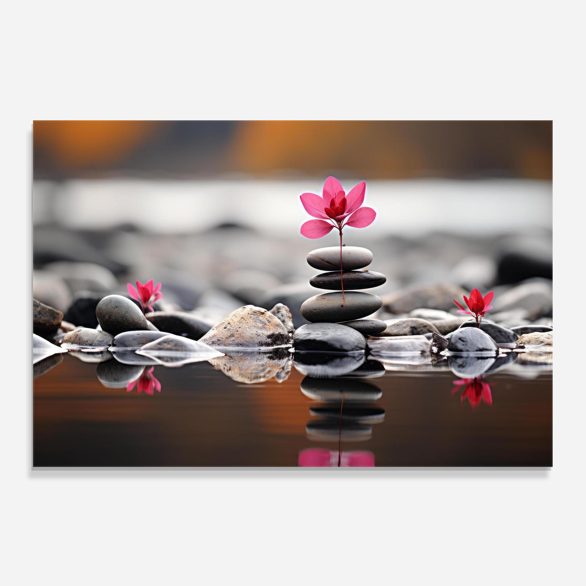 Konyhai üveg hátfal Grey Rocks Flower mockup 0