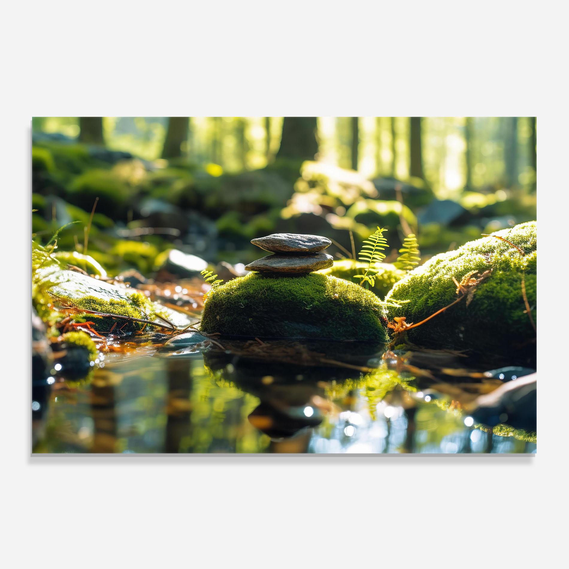 Konyhai üveg hátfal Sunlight Green Forest mockup 0