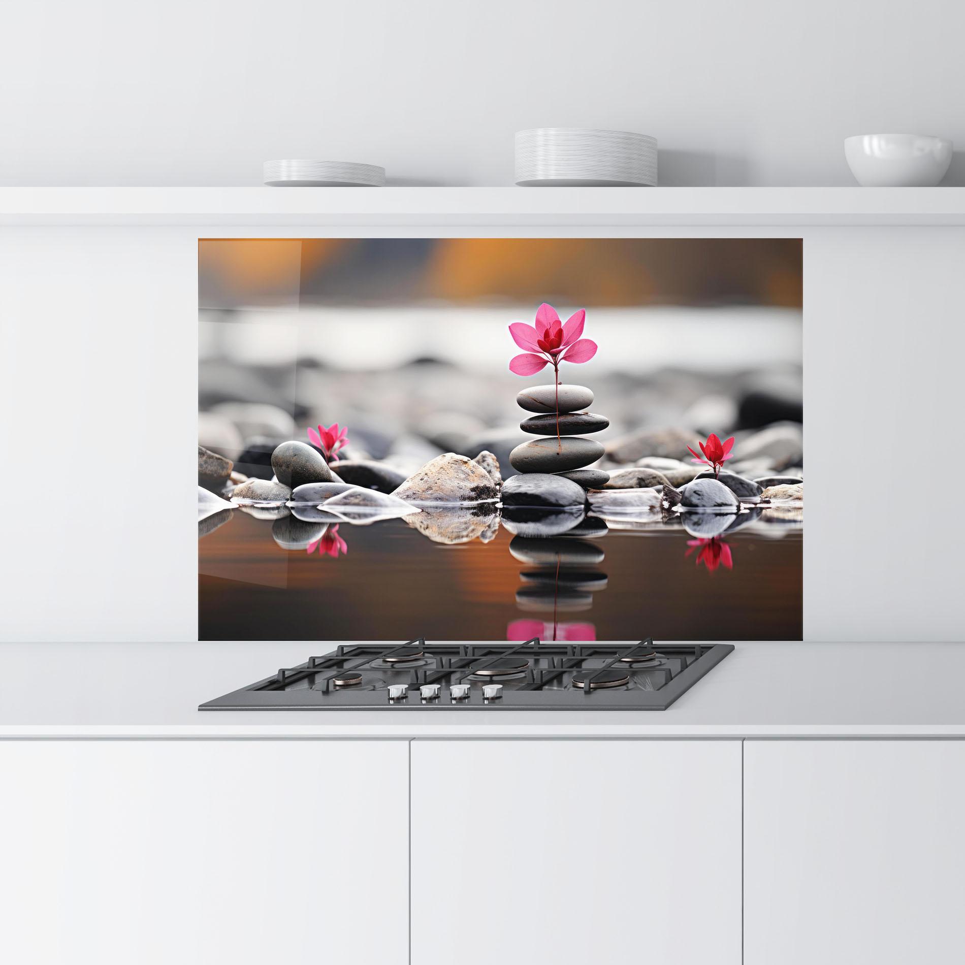 Konyhai üveg hátfal Grey Rocks Flower mockup 9