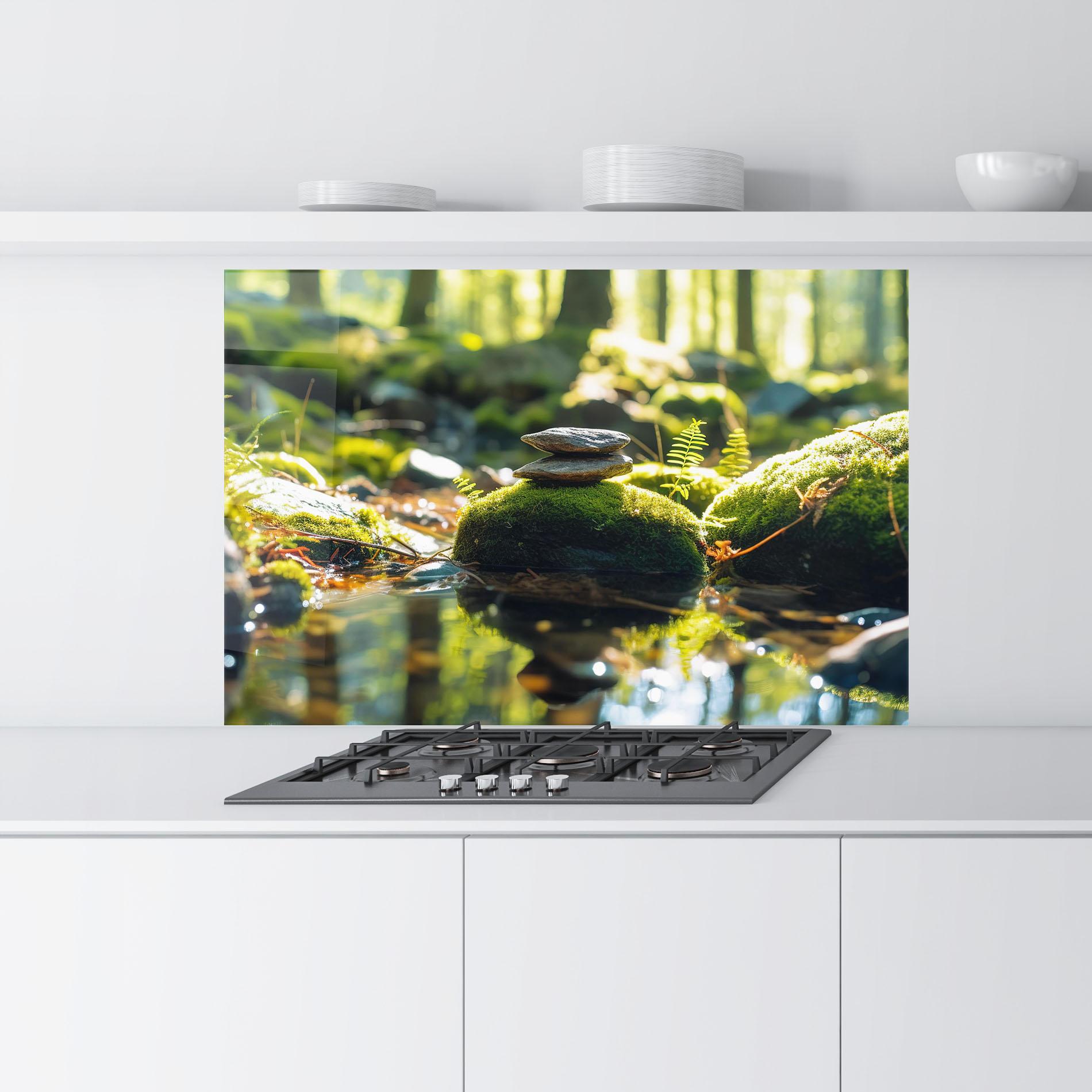 Konyhai üveg hátfal Sunlight Green Forest mockup 9