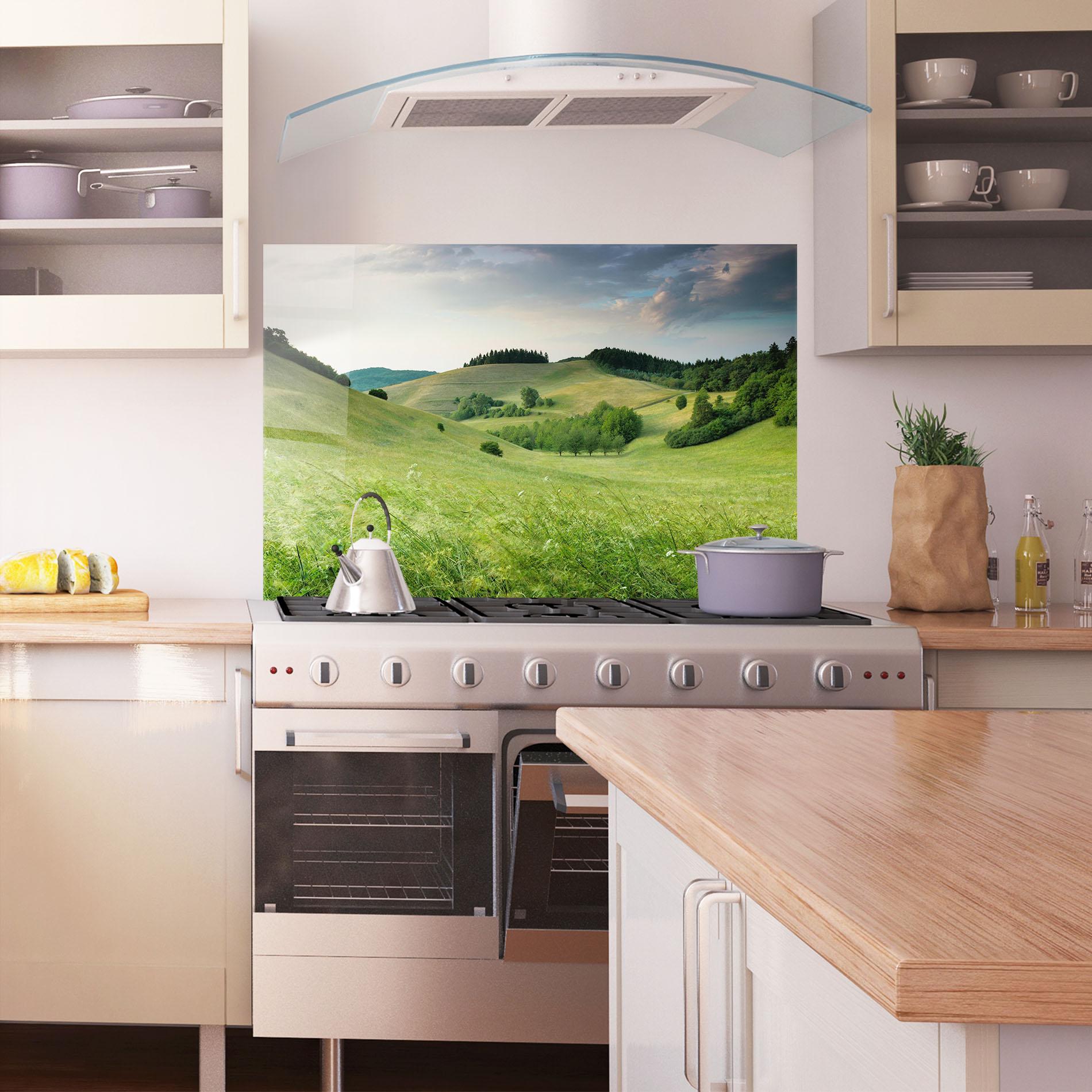 Konyhai üveg hátfal Green Field View mockup 1