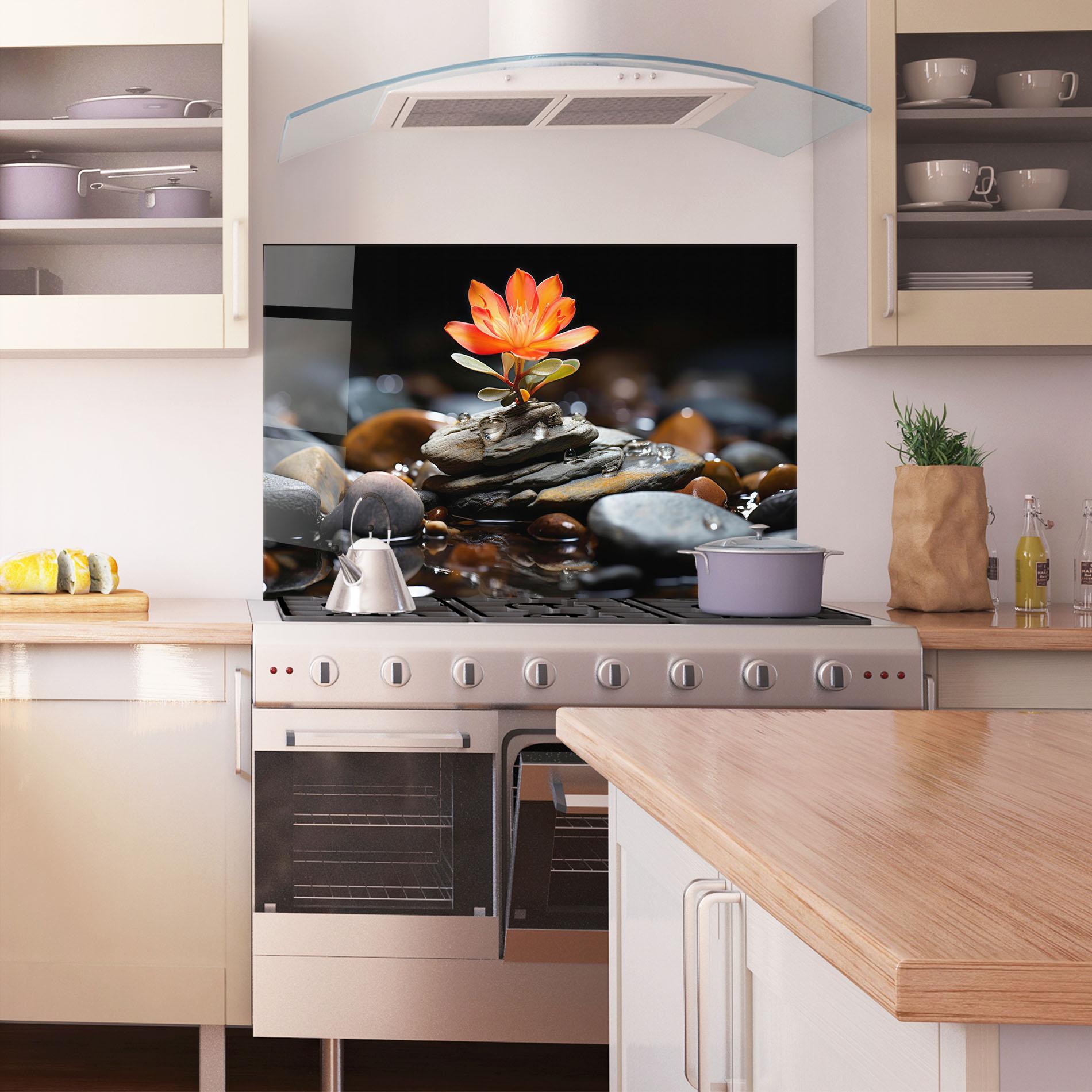 Konyhai üveg hátfal Orange Flower Stone mockup 1