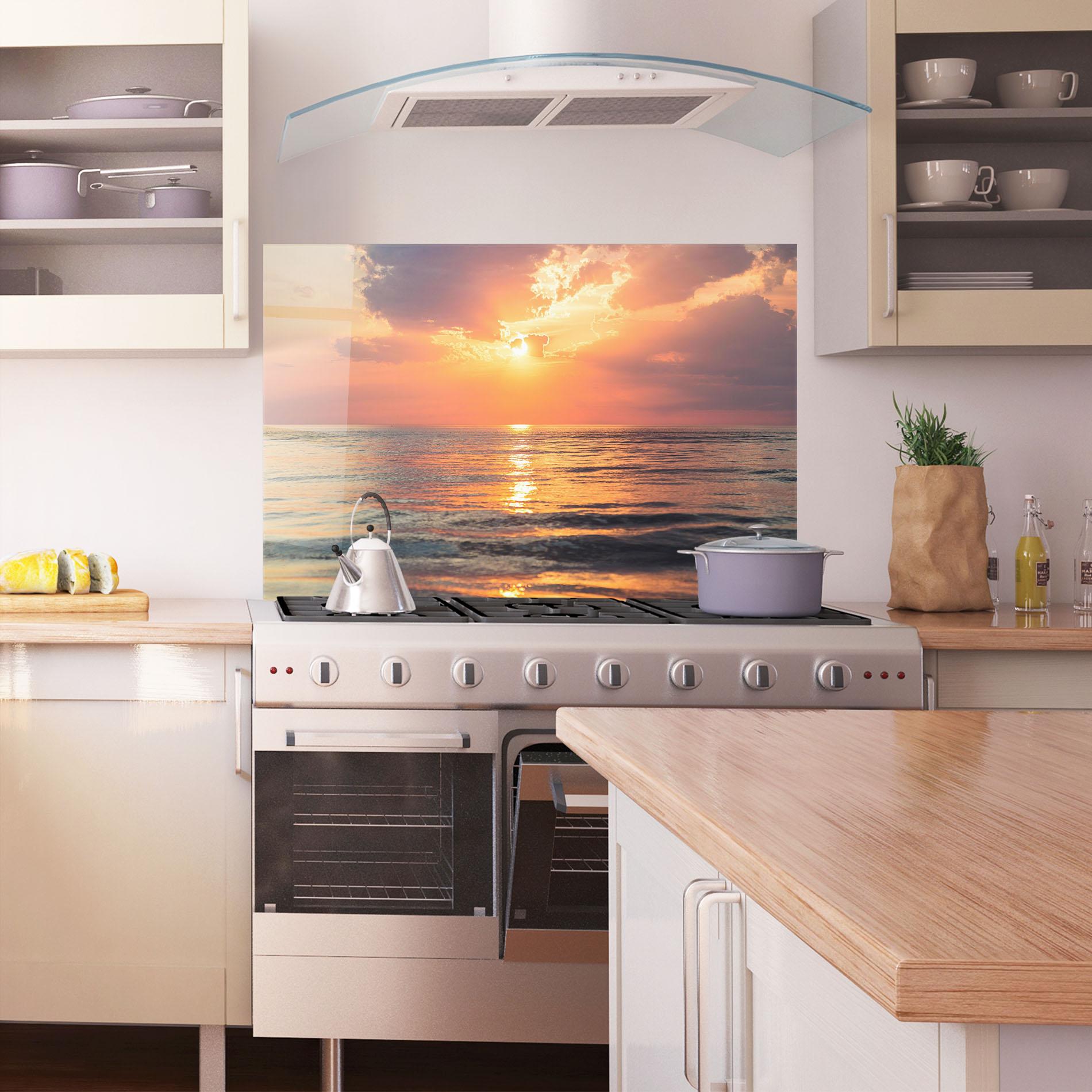 Konyhai üveg hátfal Orange Sunrise Cloud mockup 1