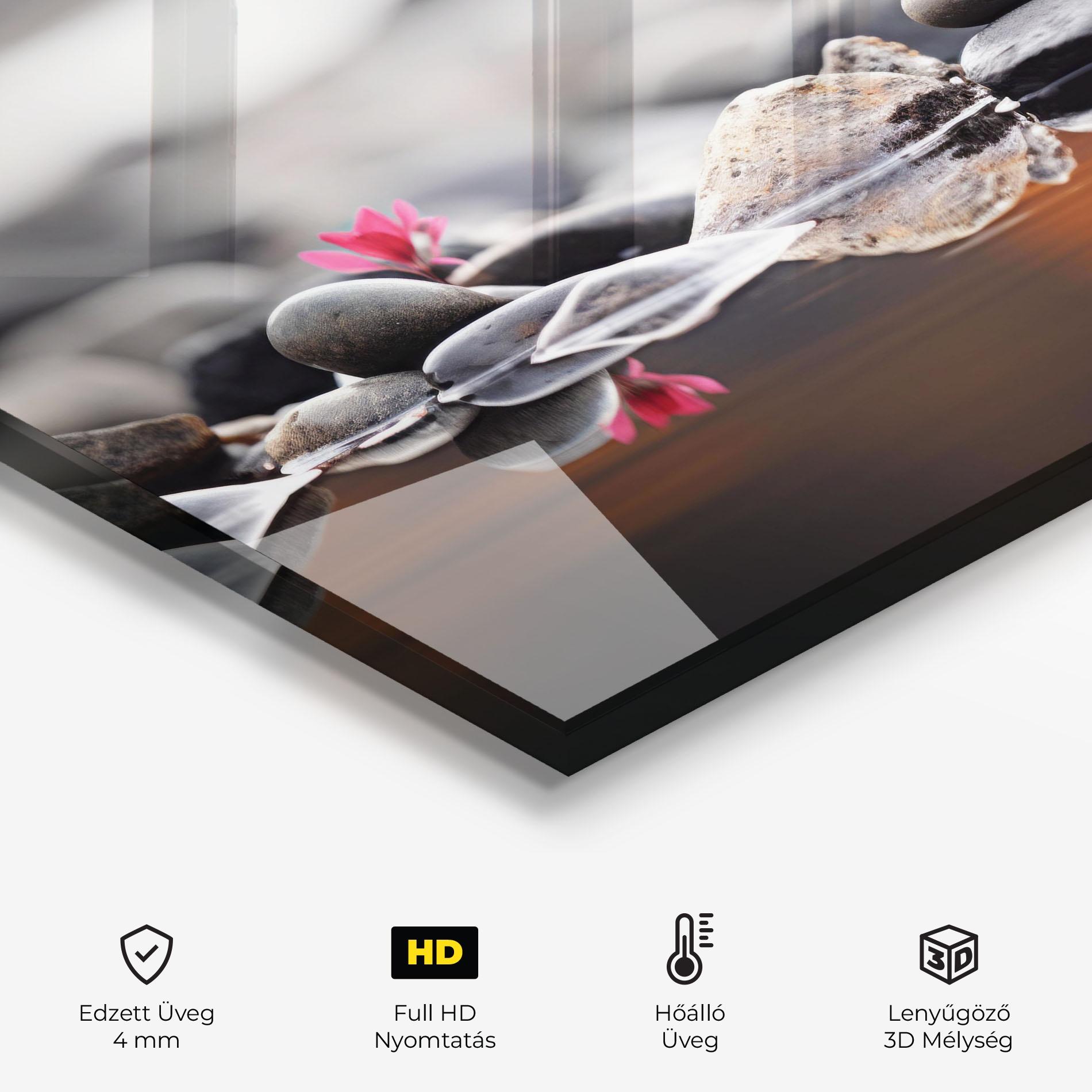 Konyhai üveg hátfal Grey Rocks Flower mockup 2