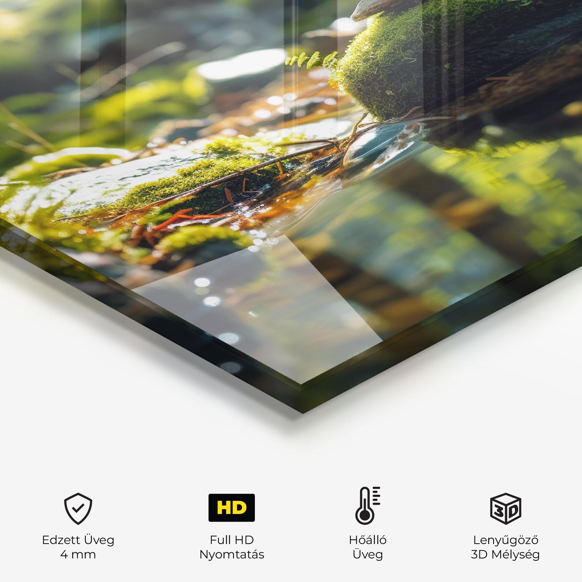 Konyhai üveg hátfal Sunlight Green Forest mockup 2