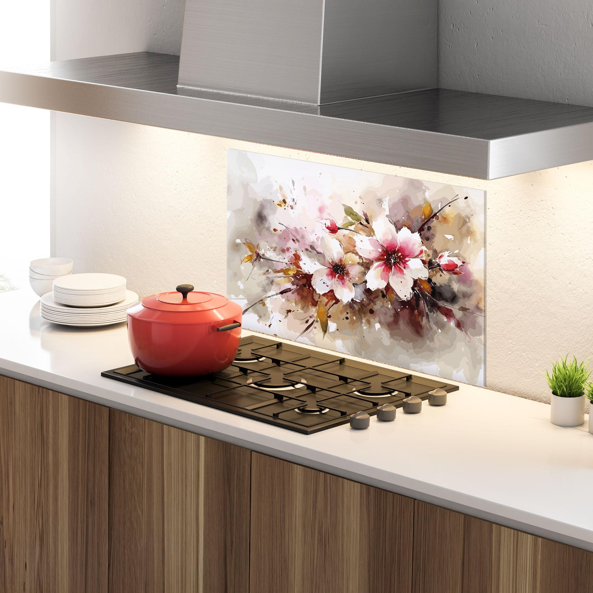 Konyhai üveg hátfal Beautiful Cherry Flower mockup 4