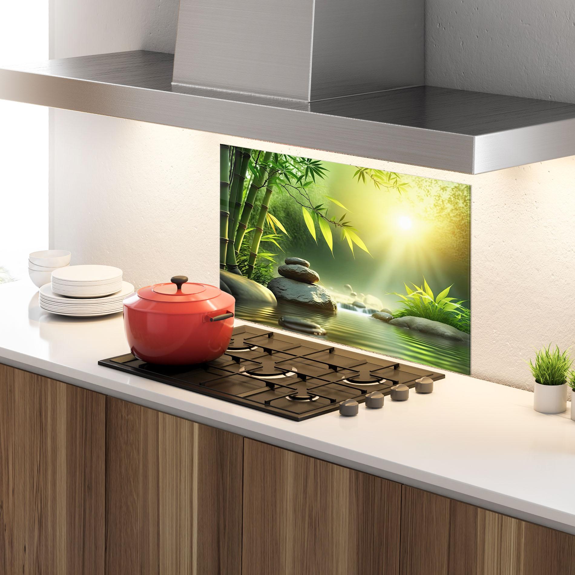 Konyhai üveg hátfal Relaxing Spa Nature mockup 4