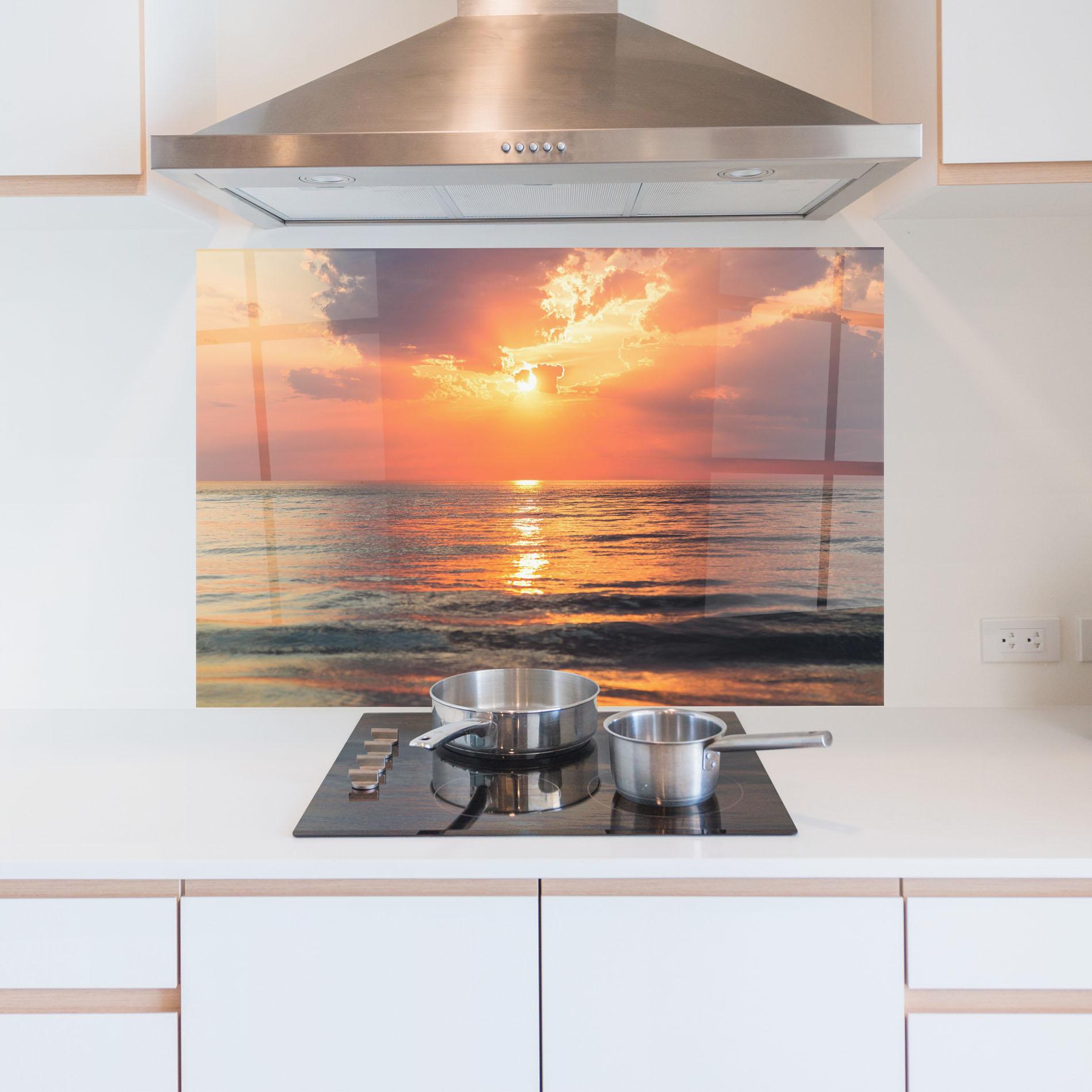 Konyhai üveg hátfal Orange Sunrise Cloud mockup 5
