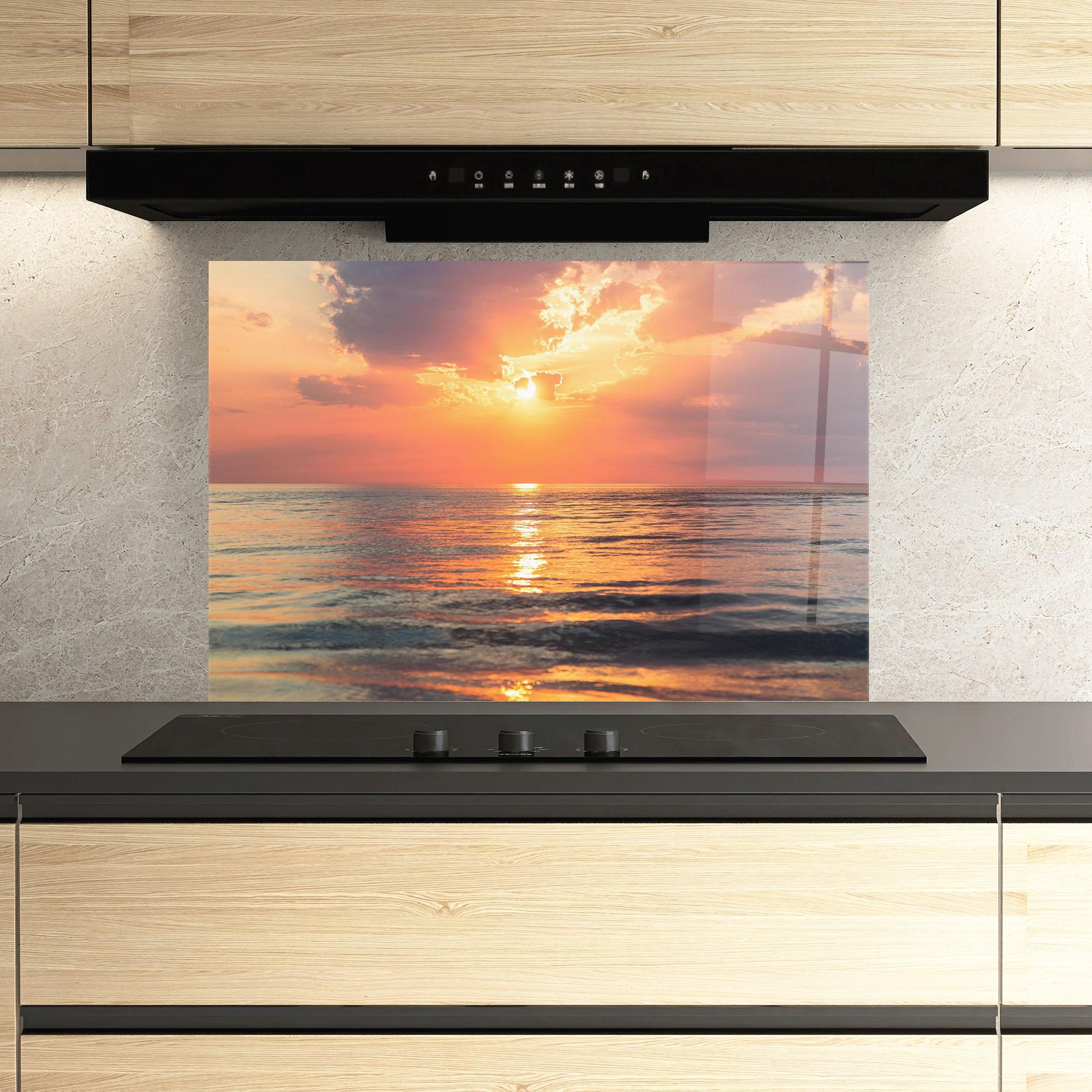 Konyhai üveg hátfal Orange Sunrise Cloud mockup 3