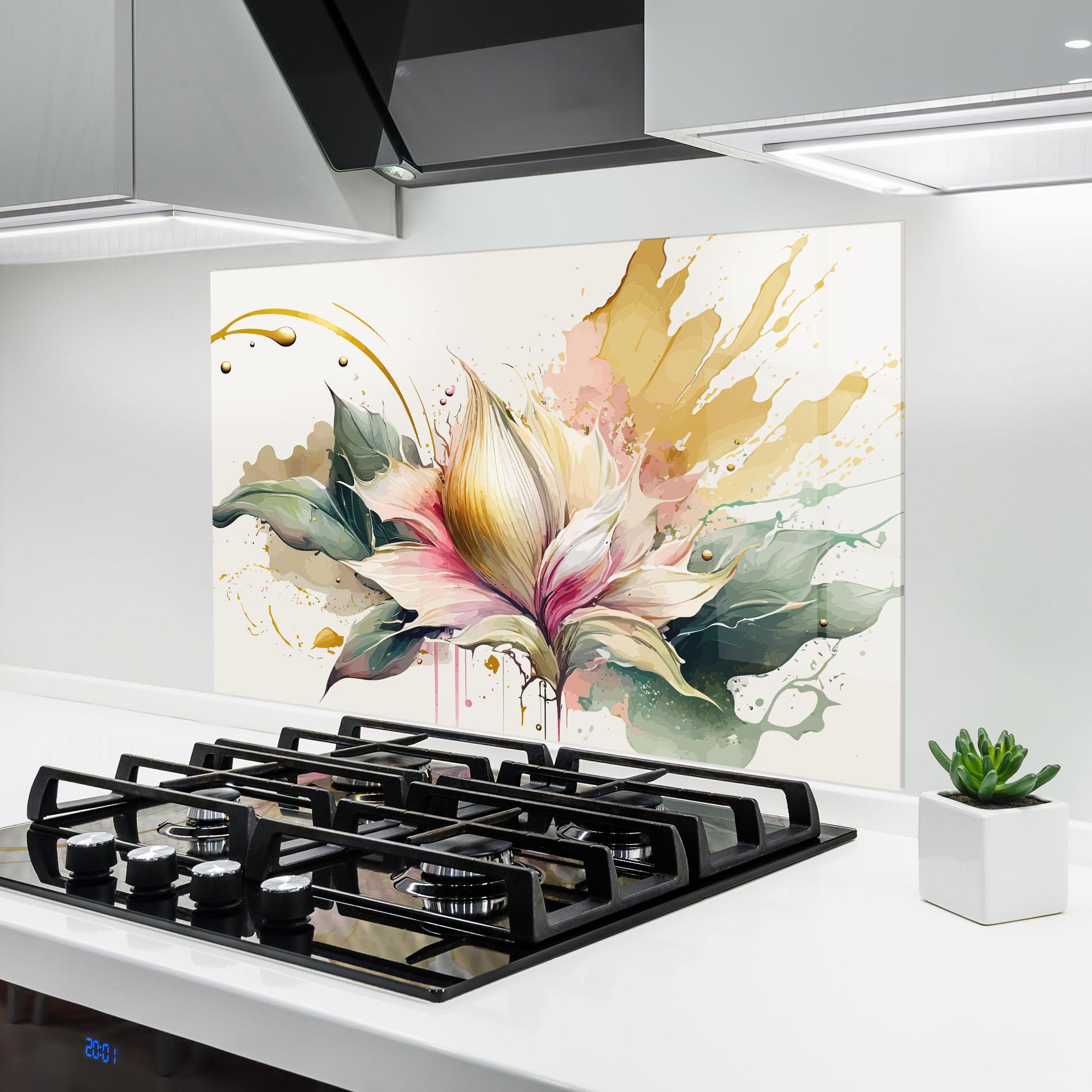 Konyhai üveg hátfal Cream Pink Nature mockup 6